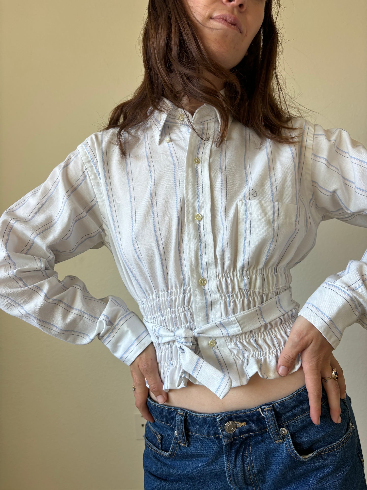 Marielle Top / WHITE with Pink & Blue Stripes / S