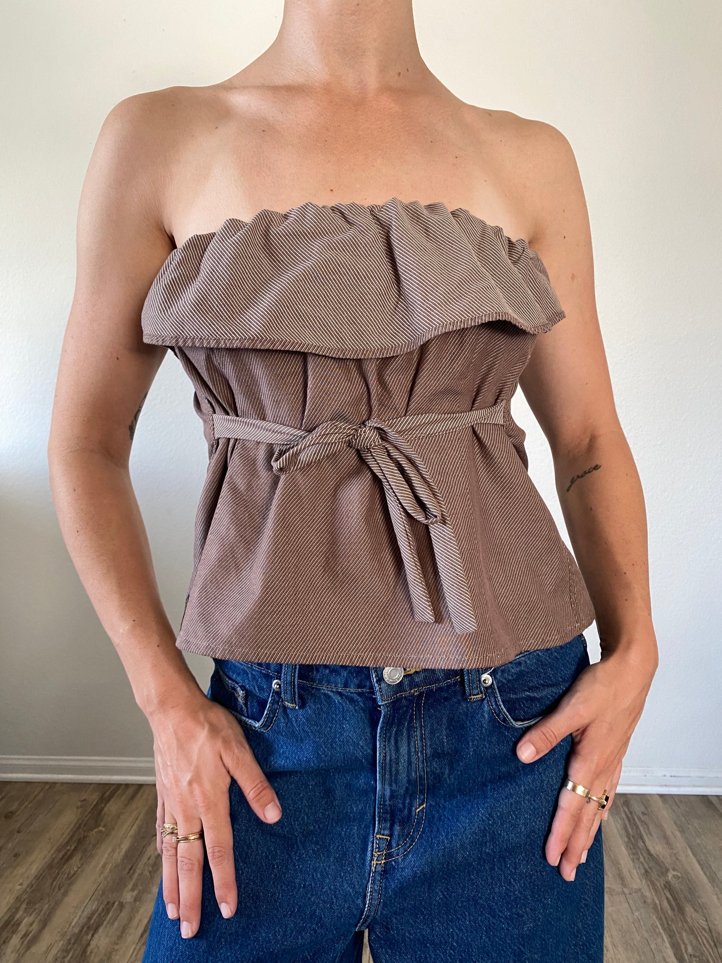 The Camille Top / Milk Chocolate Stripes / Medium
