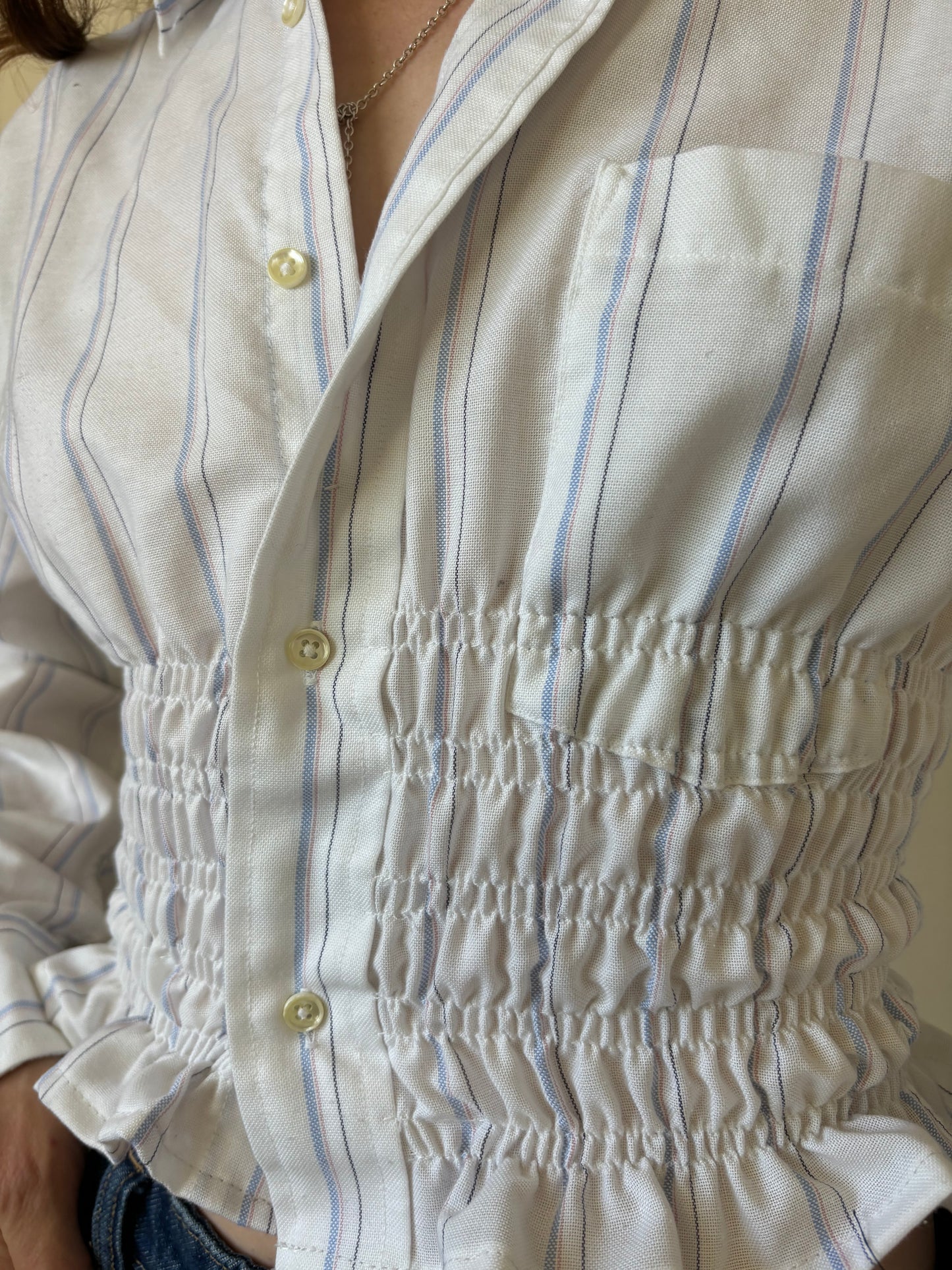 Marielle Top / WHITE with Pink & Blue Stripes / S