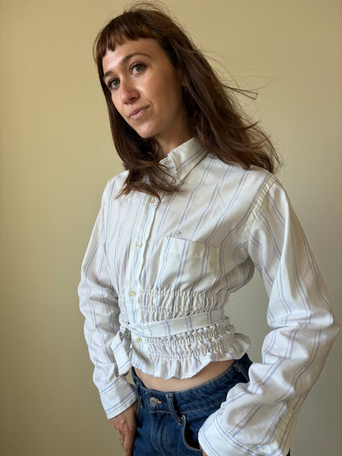 Marielle Top / WHITE with Pink & Blue Stripes / S