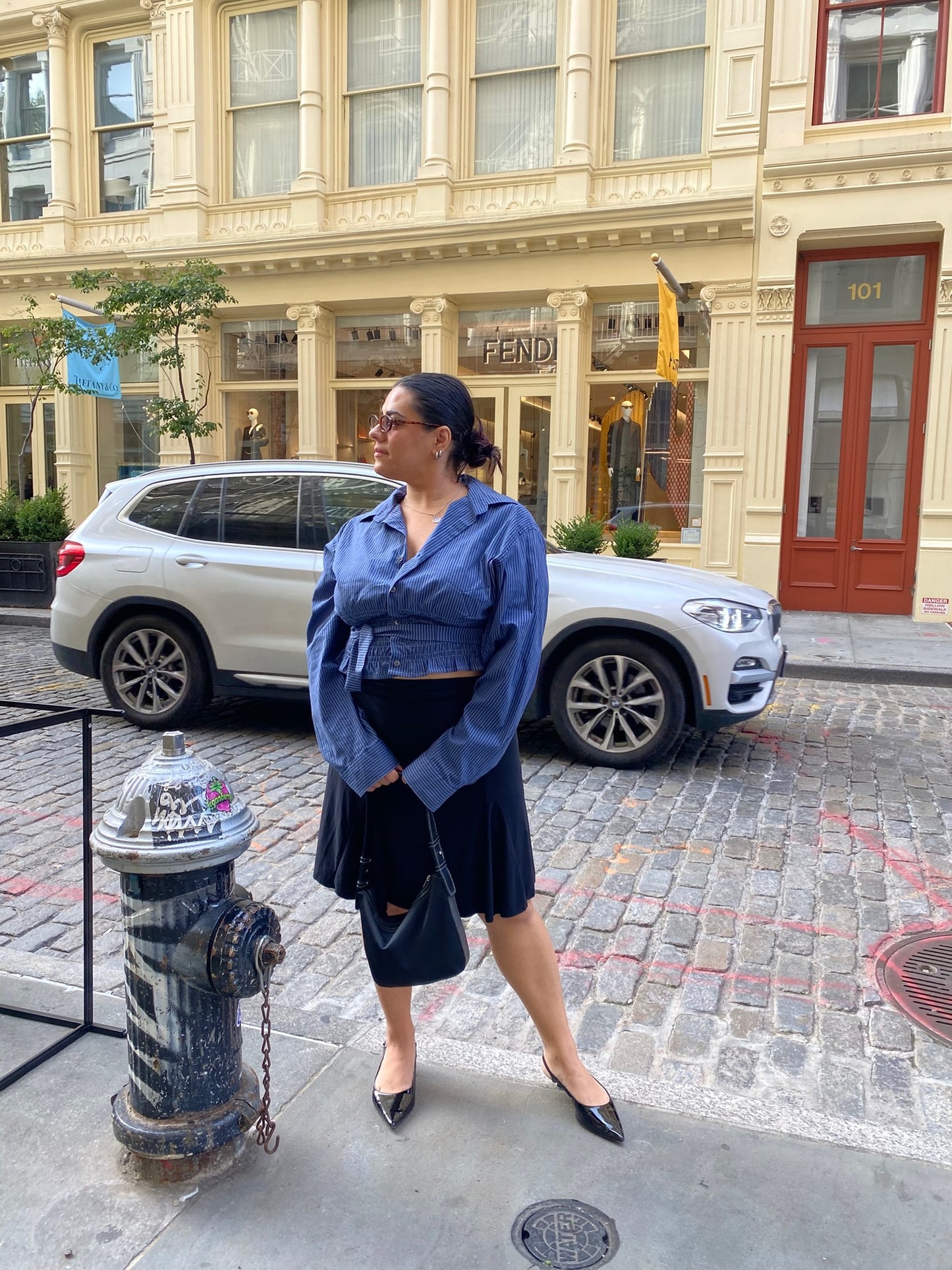 Marielle Top / Blue & Gray Stripes / L-XL