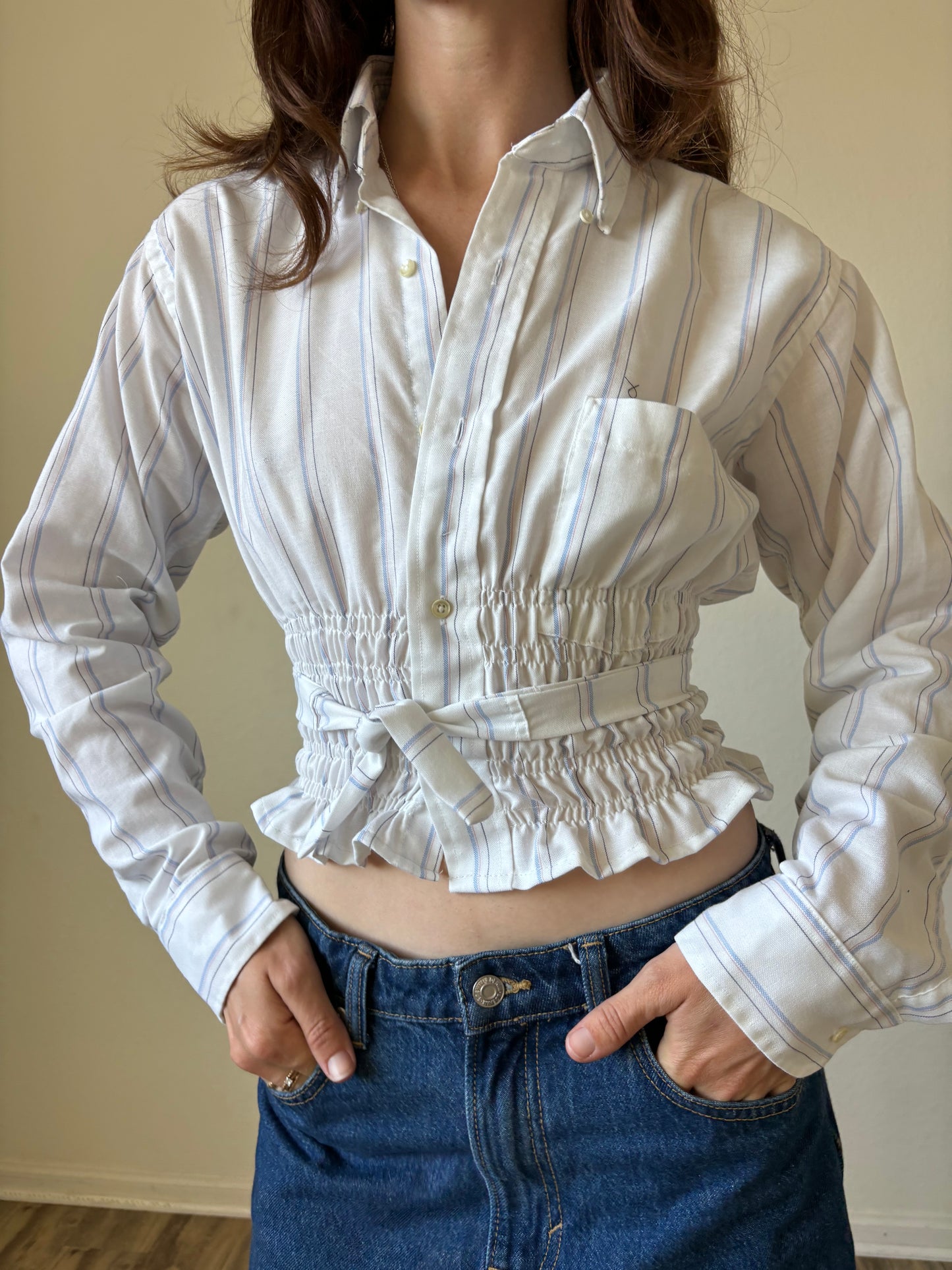 Marielle Top / WHITE with Pink & Blue Stripes / S