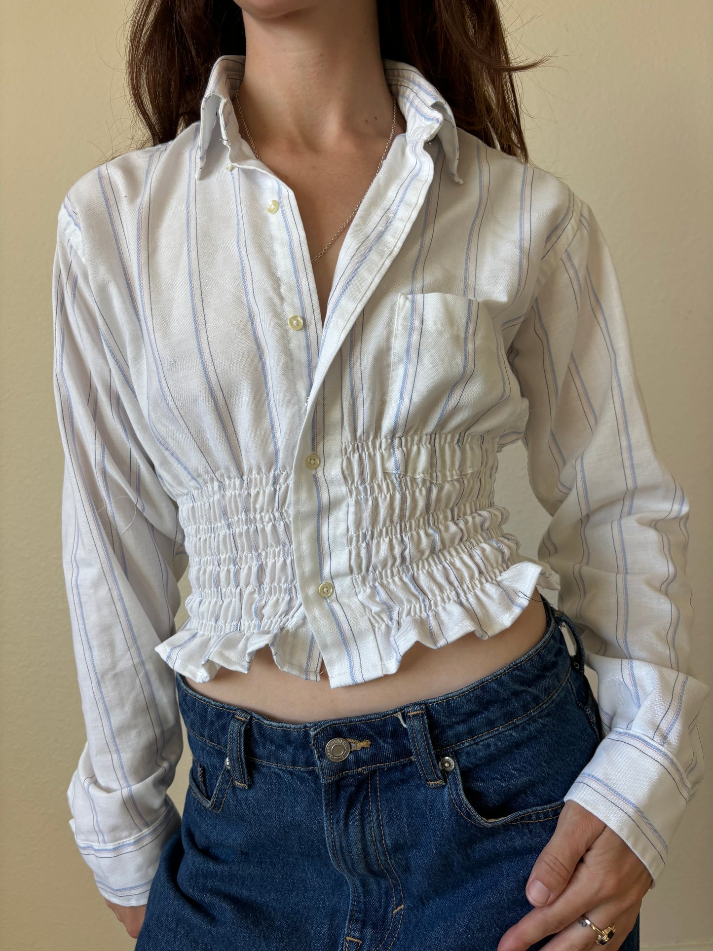 Marielle Top / WHITE with Pink & Blue Stripes / S