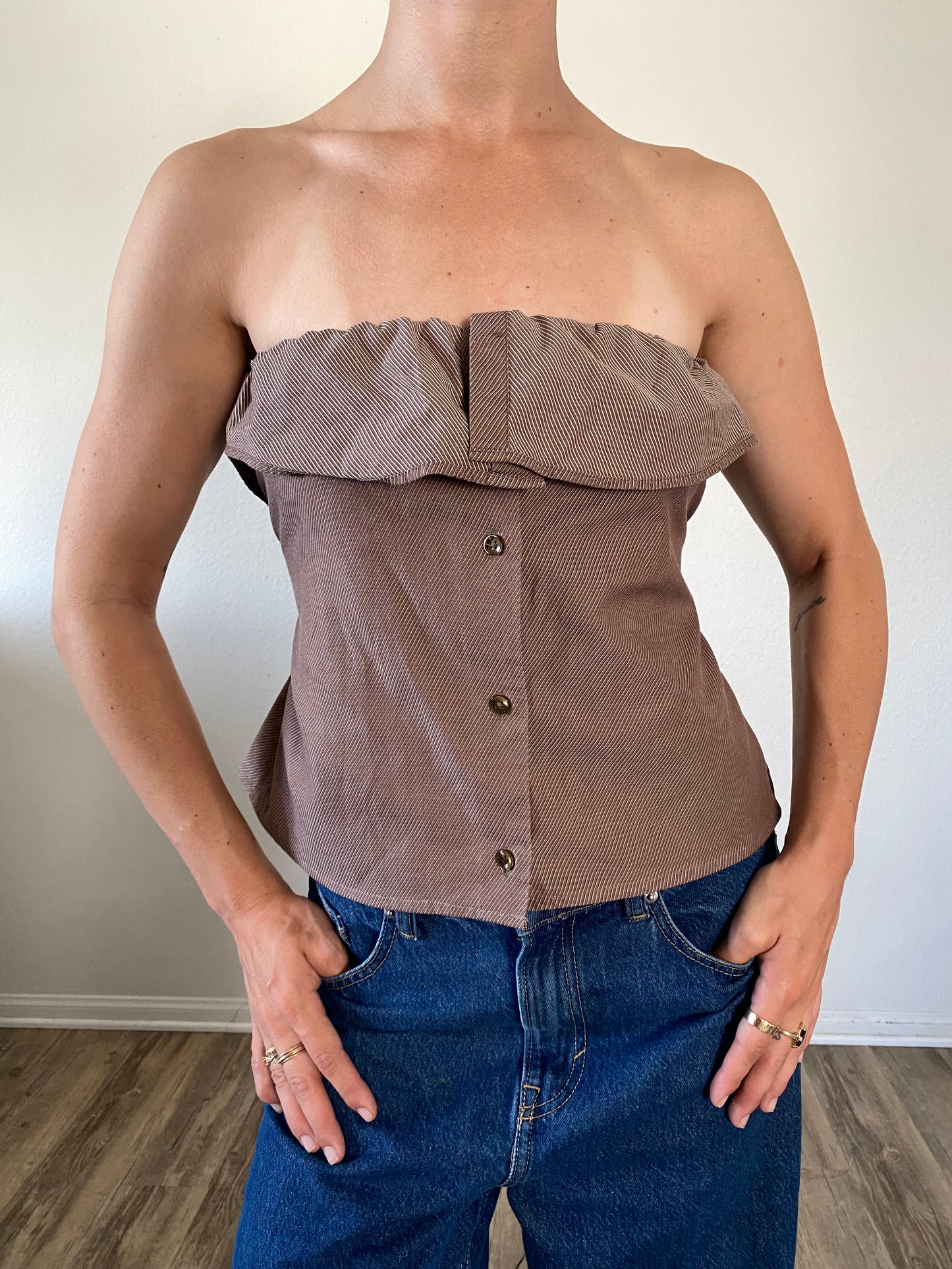 The Camille Top / Milk Chocolate Stripes / Medium