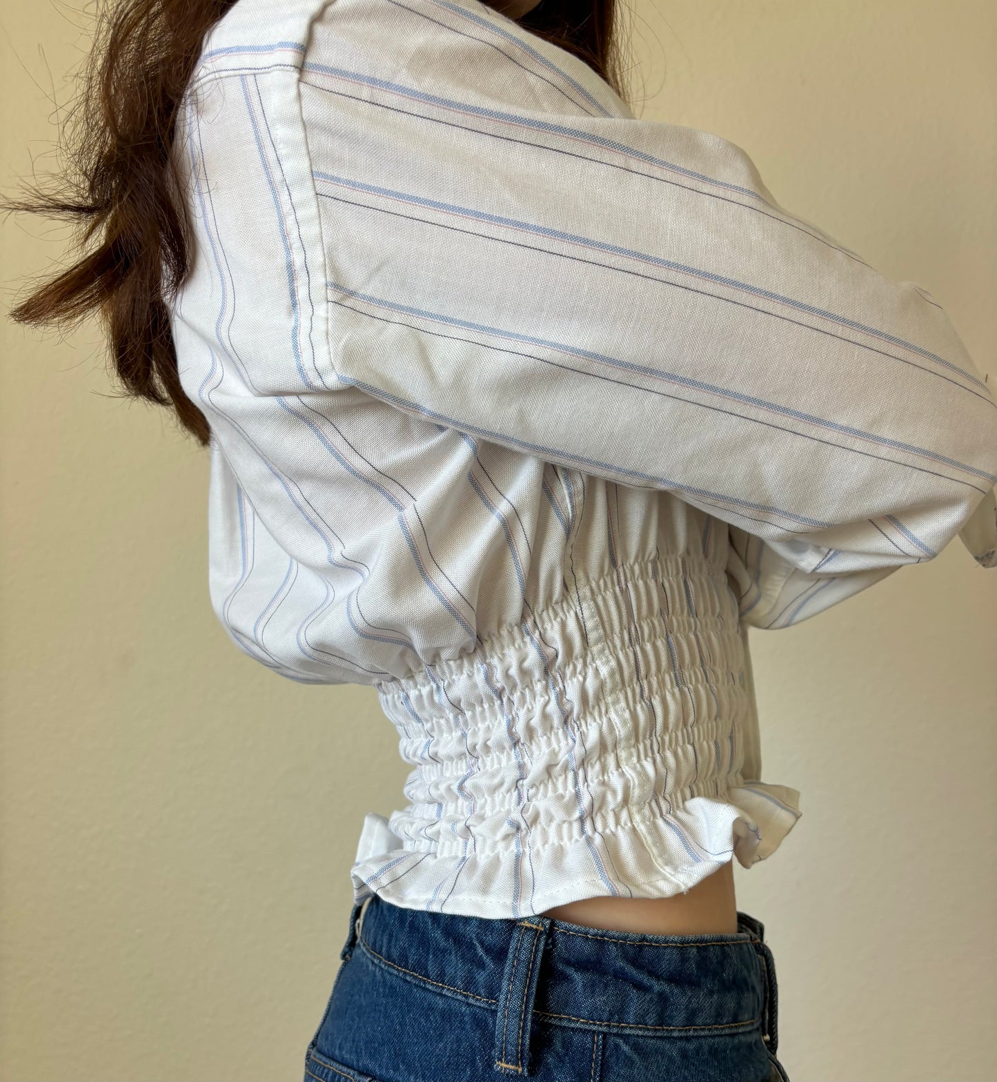 Marielle Top / WHITE with Pink & Blue Stripes / S