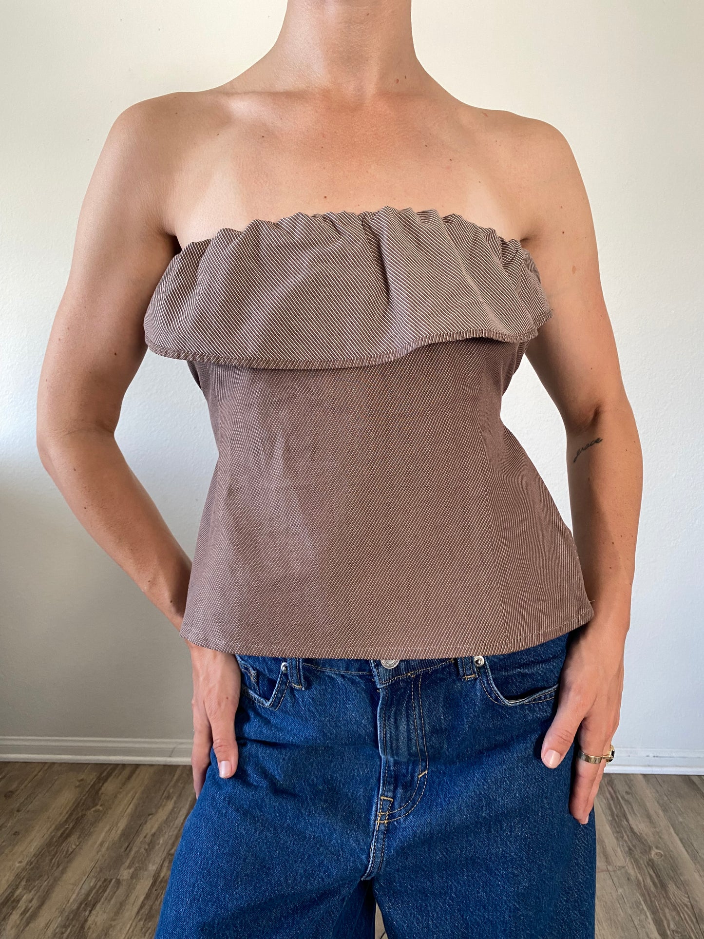 The Camille Top / Milk Chocolate Stripes / Medium
