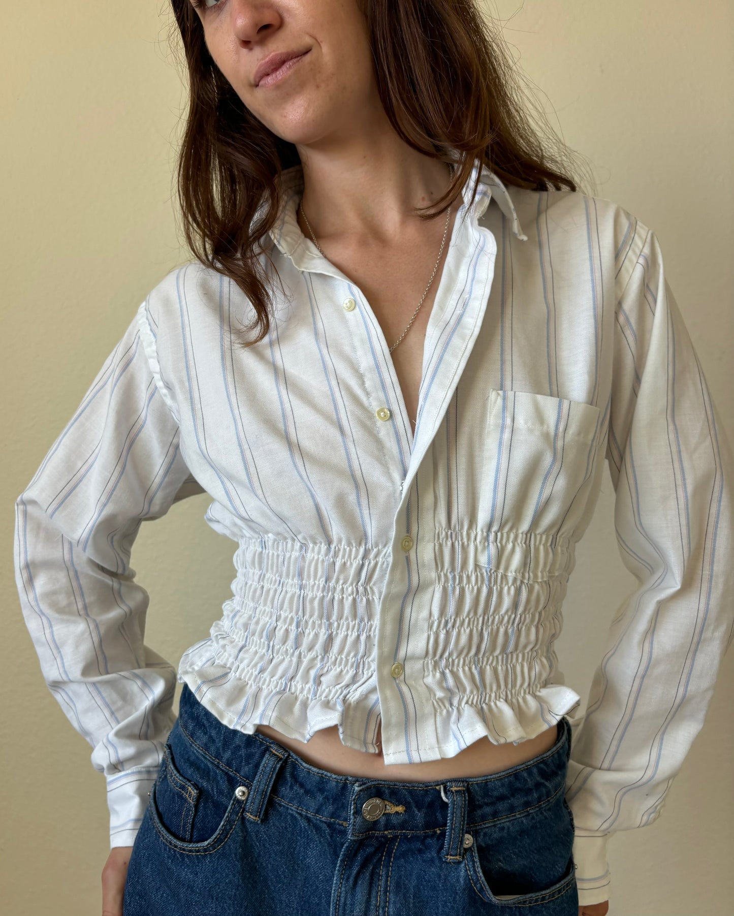 Marielle Top / WHITE with Pink & Blue Stripes / S