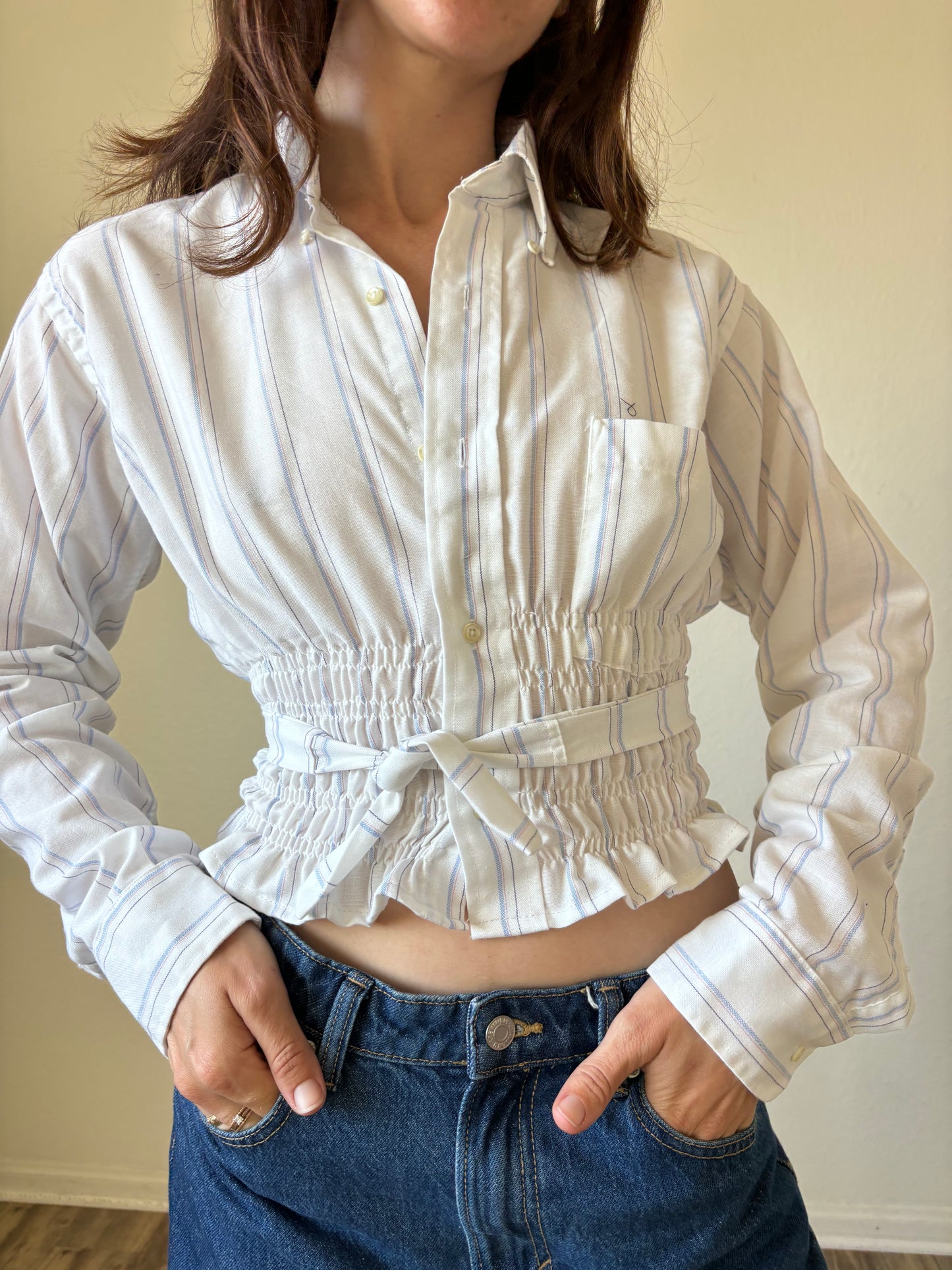 Marielle Top / WHITE with Pink & Blue Stripes / S