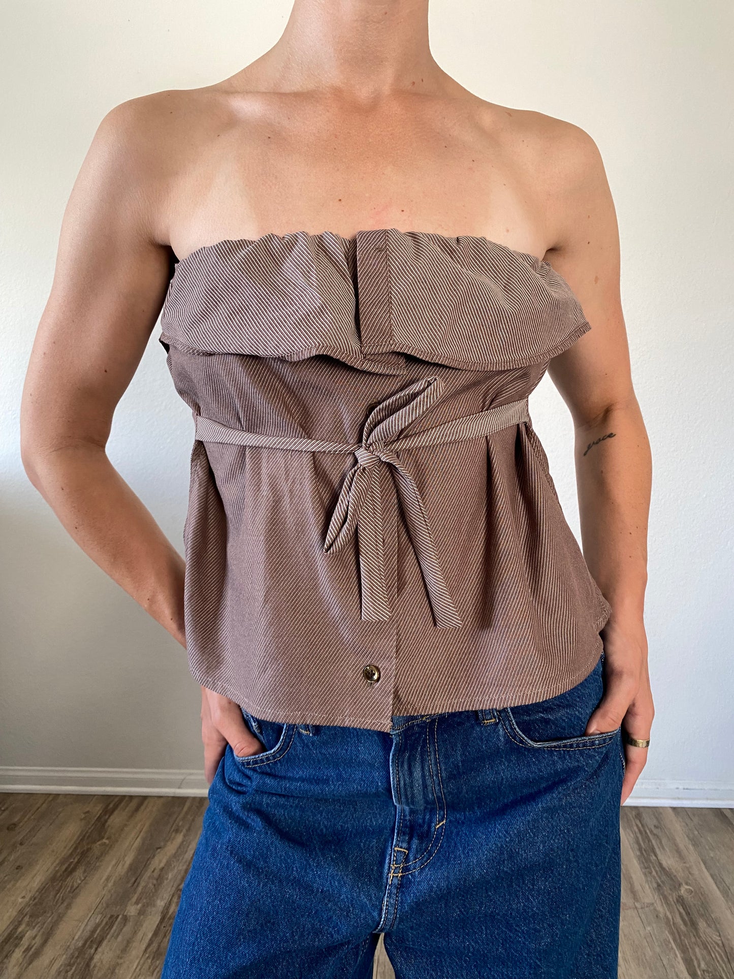 The Camille Top / Milk Chocolate Stripes / Medium