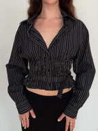 MARIELLE TOP in Black Stripes with Silver Thread (S/M)