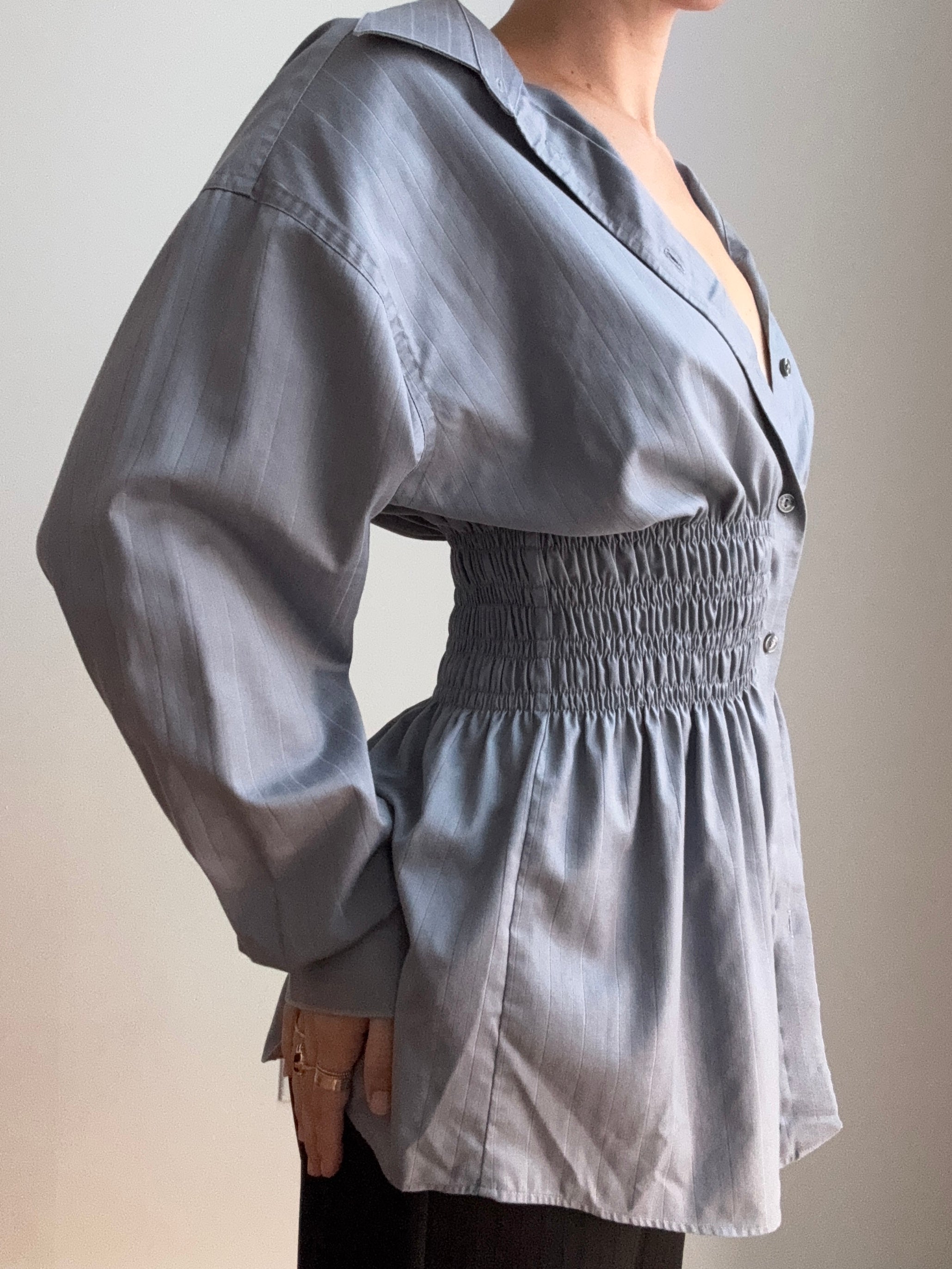 Elodie Top in Gray Sheen Stripes (M/L)
