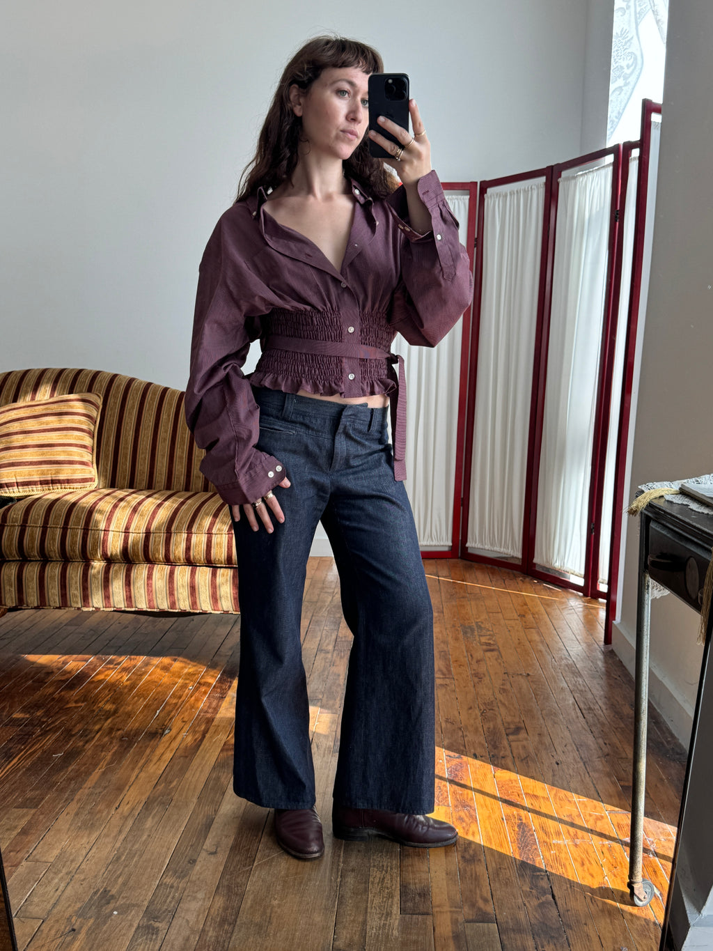 MARIELLE TOP in BURGUNDY Bistro Stripes (M/L)