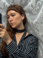 MARIELLE TOP in Black & Ice Blue Stripes (S/M)