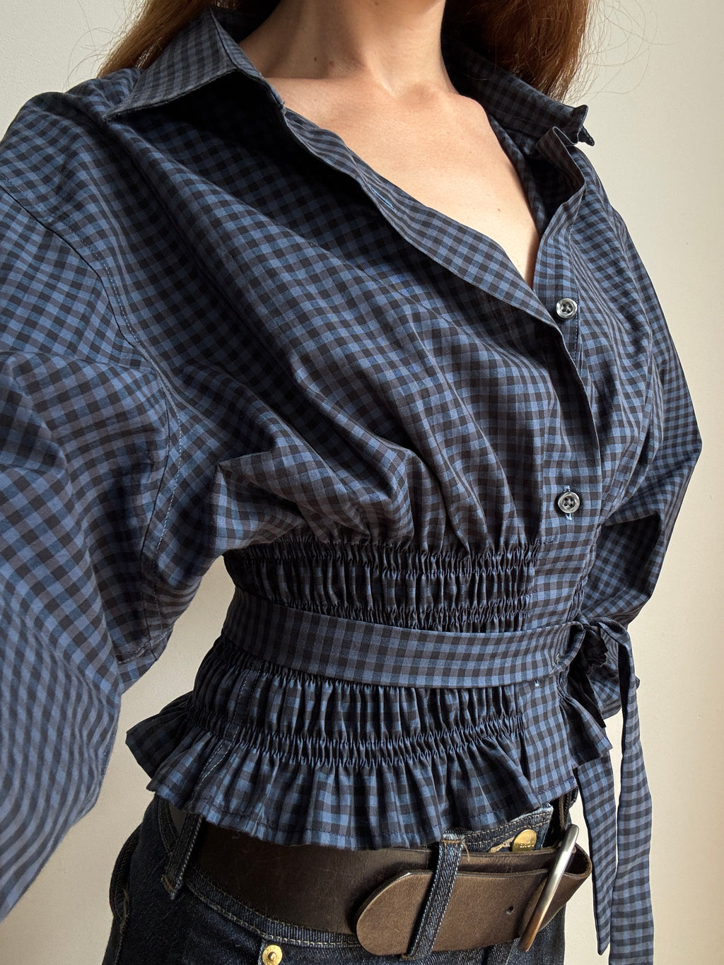 MARIELLE TOP in Blue Plaid (M/L)