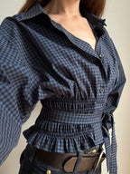 MARIELLE TOP in Blue Plaid (M/L)