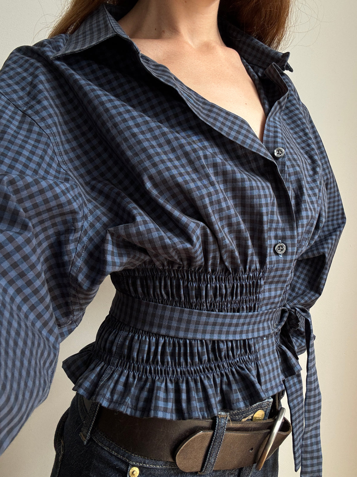 MARIELLE TOP in Blue Plaid (M/L)