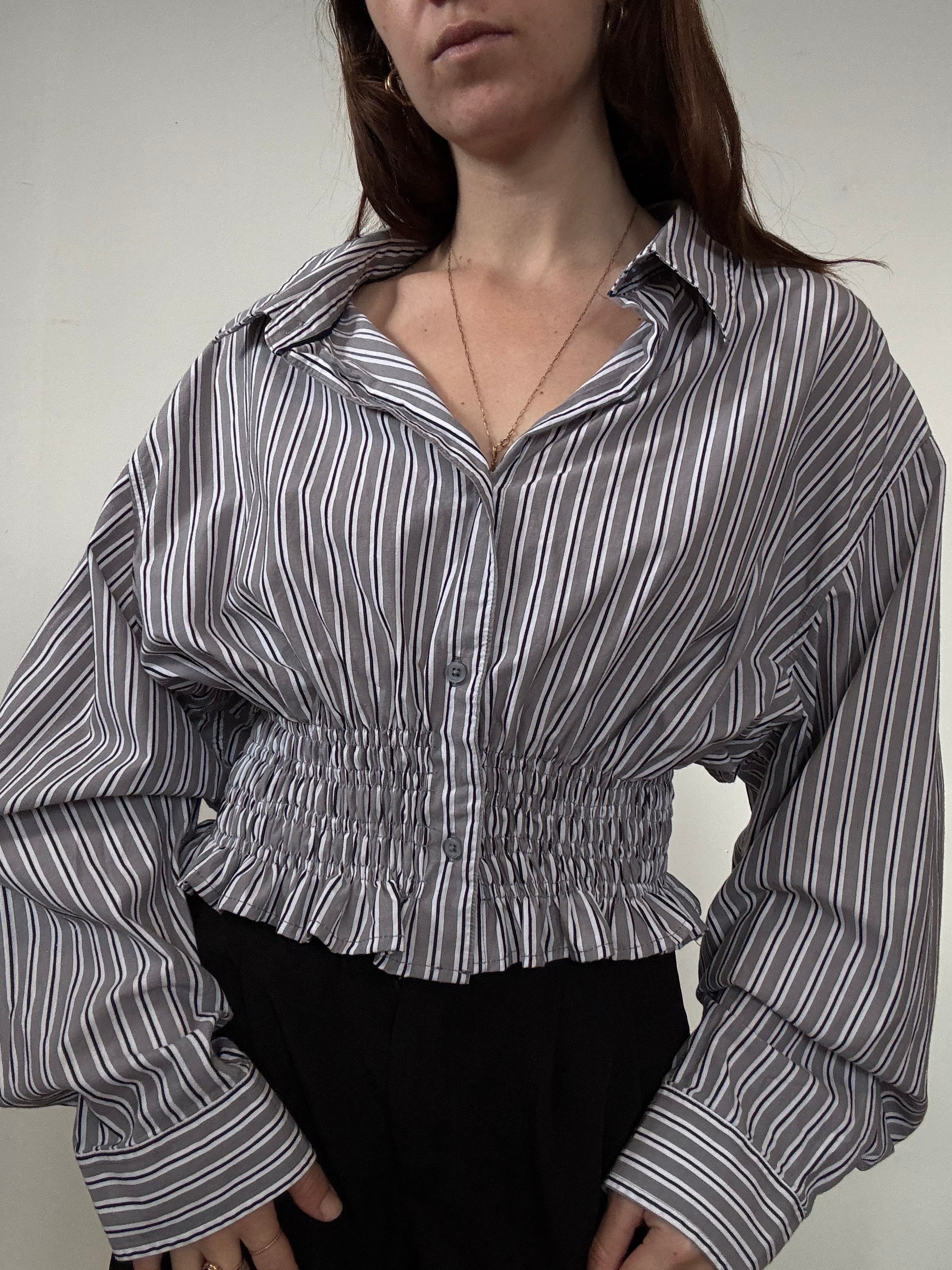 Marielle Top / Gray Contrast Stripes / LXL