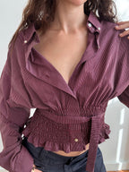 MARIELLE TOP in BURGUNDY Bistro Stripes (M/L)