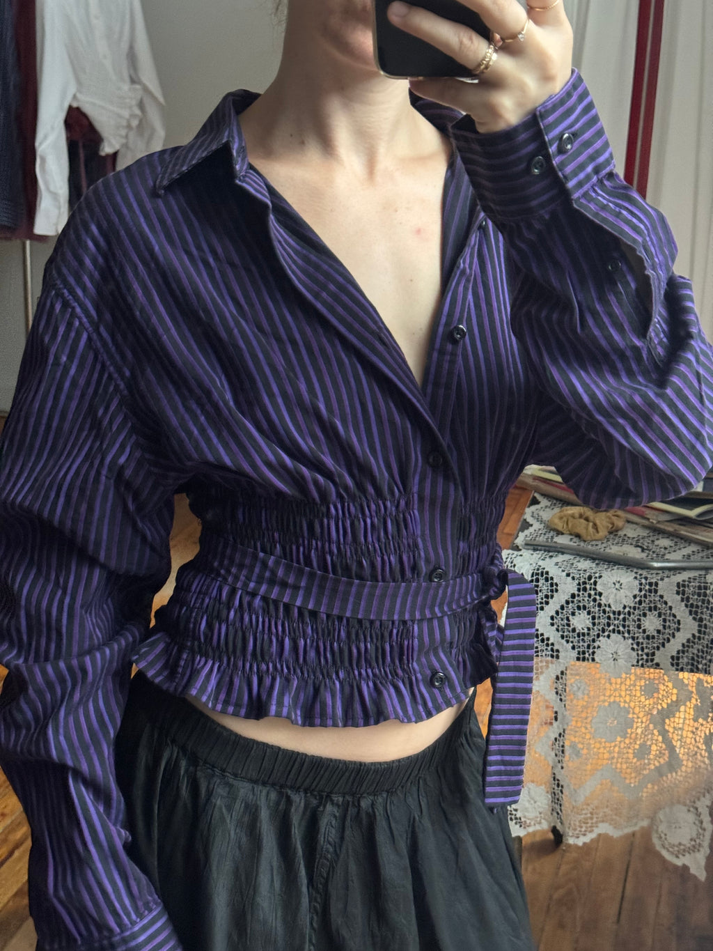 Marielle Top / Black & Purple Stripes (M)