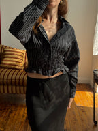 MARIELLE TOP in Black Stripes with Silver Thread (S/M)
