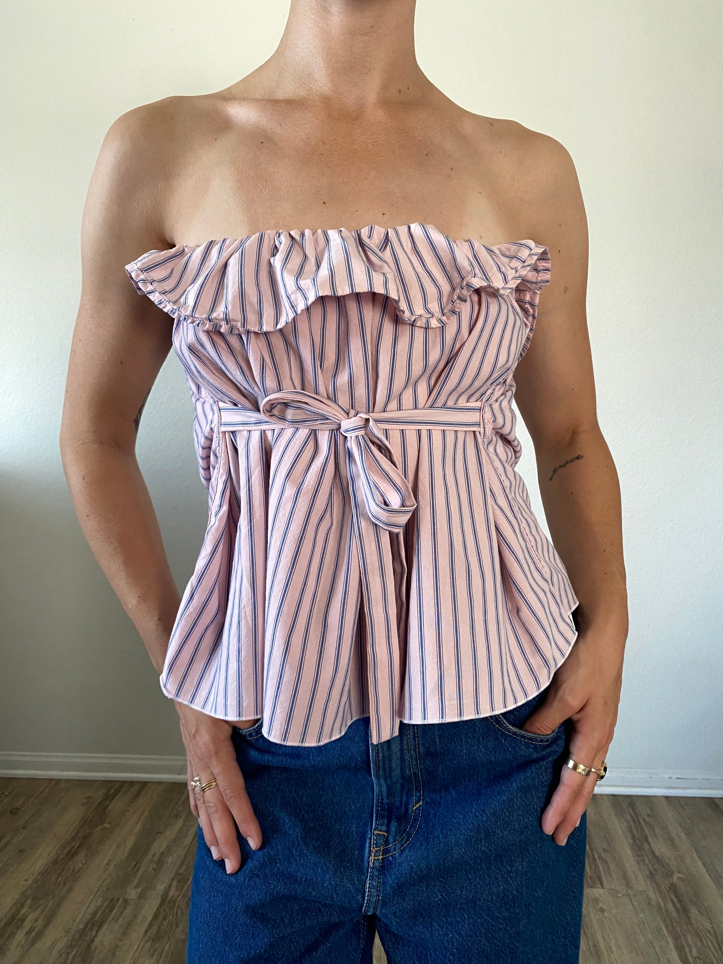 The Camille Top / Pink & Blue Stripes / L-XL