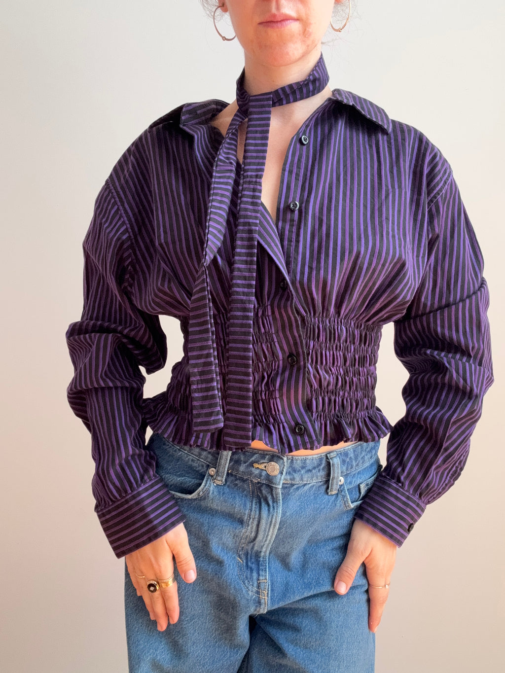 Marielle Top / Black & Purple Stripes (M)