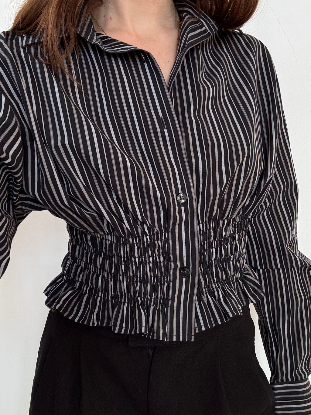 Marielle Top / Black & Gray Stripes / ML