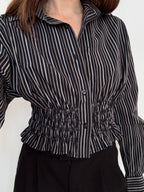 Marielle Top / Black & Gray Stripes / ML