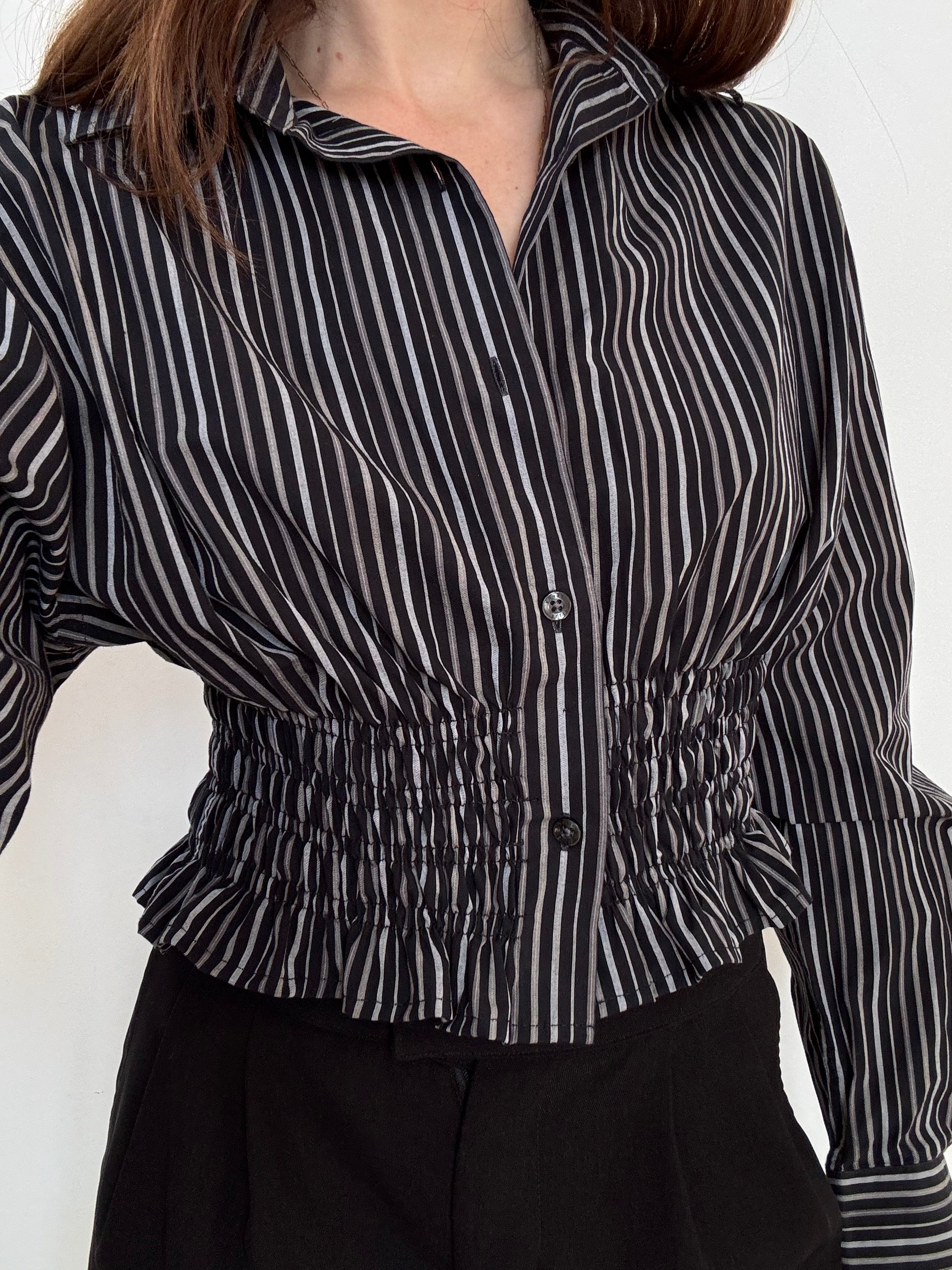 Marielle Top / Black & Gray Stripes / ML
