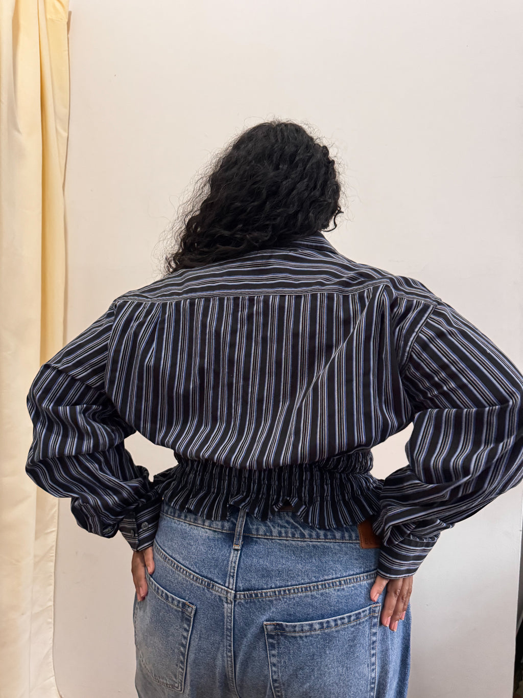 Marielle Top / Black w Blue & White Stripes 1X-2X