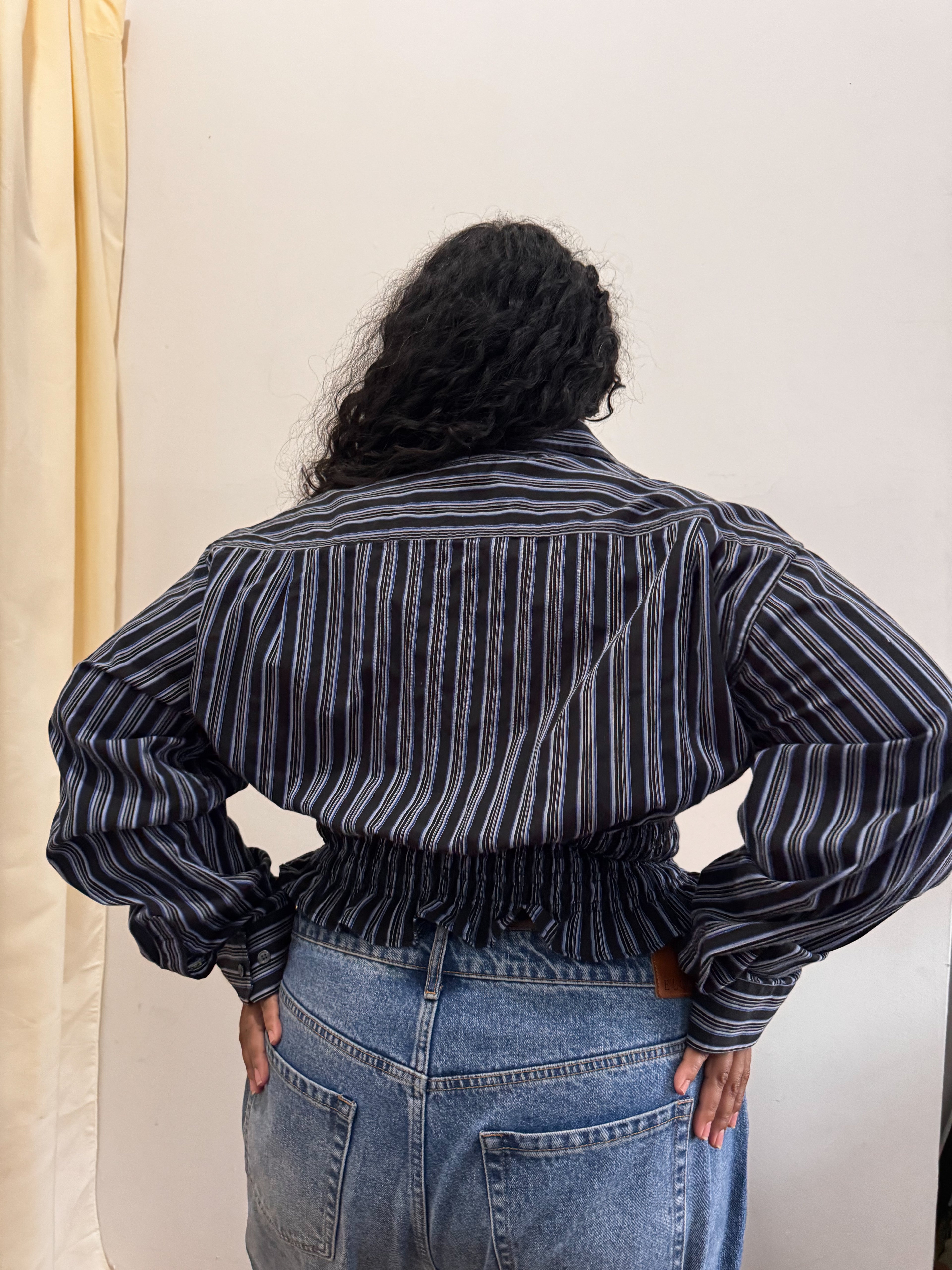 Marielle Top / Black w Blue & White Stripes 1X-2X