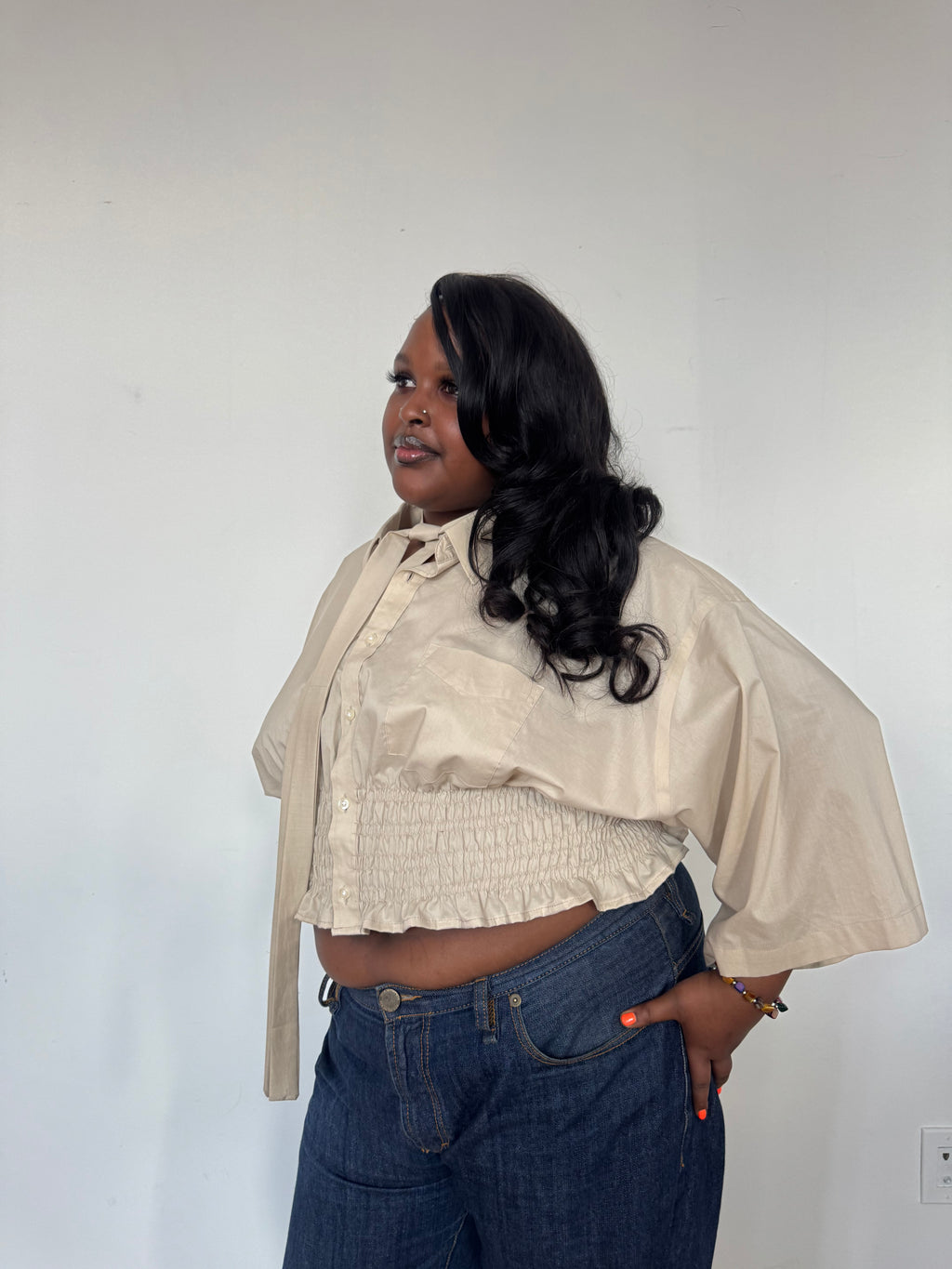 Marielle Top / Beige Short Sleeve 2X-3X