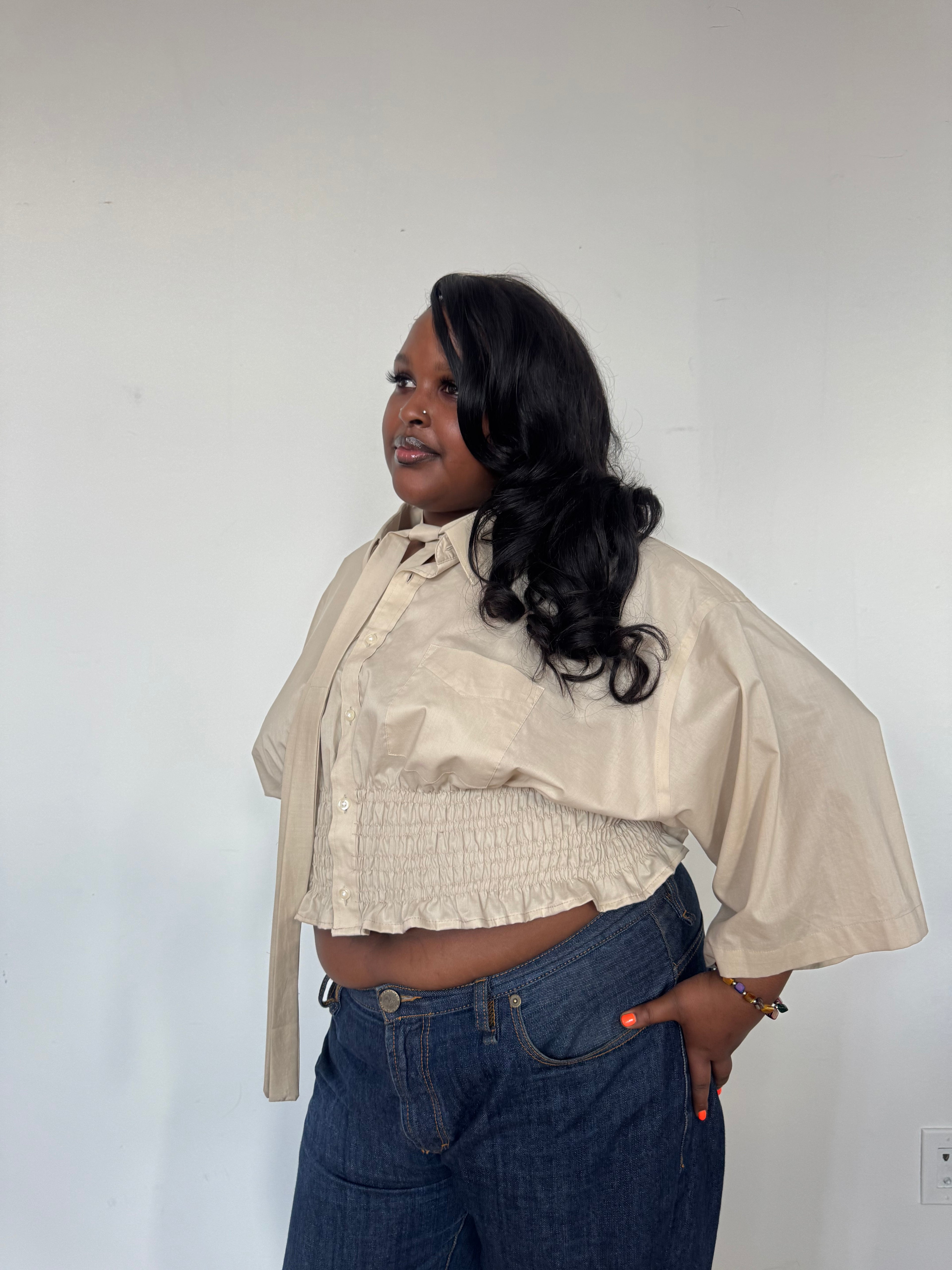 Marielle Top / Beige Short Sleeve 2X-3X