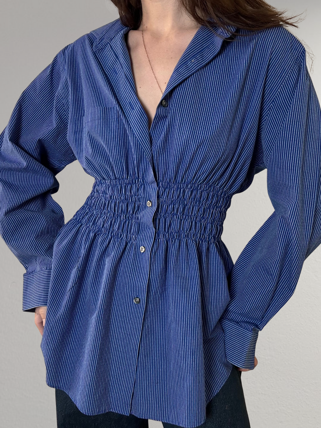 Marielle Top / Blue & Gray Stripes M