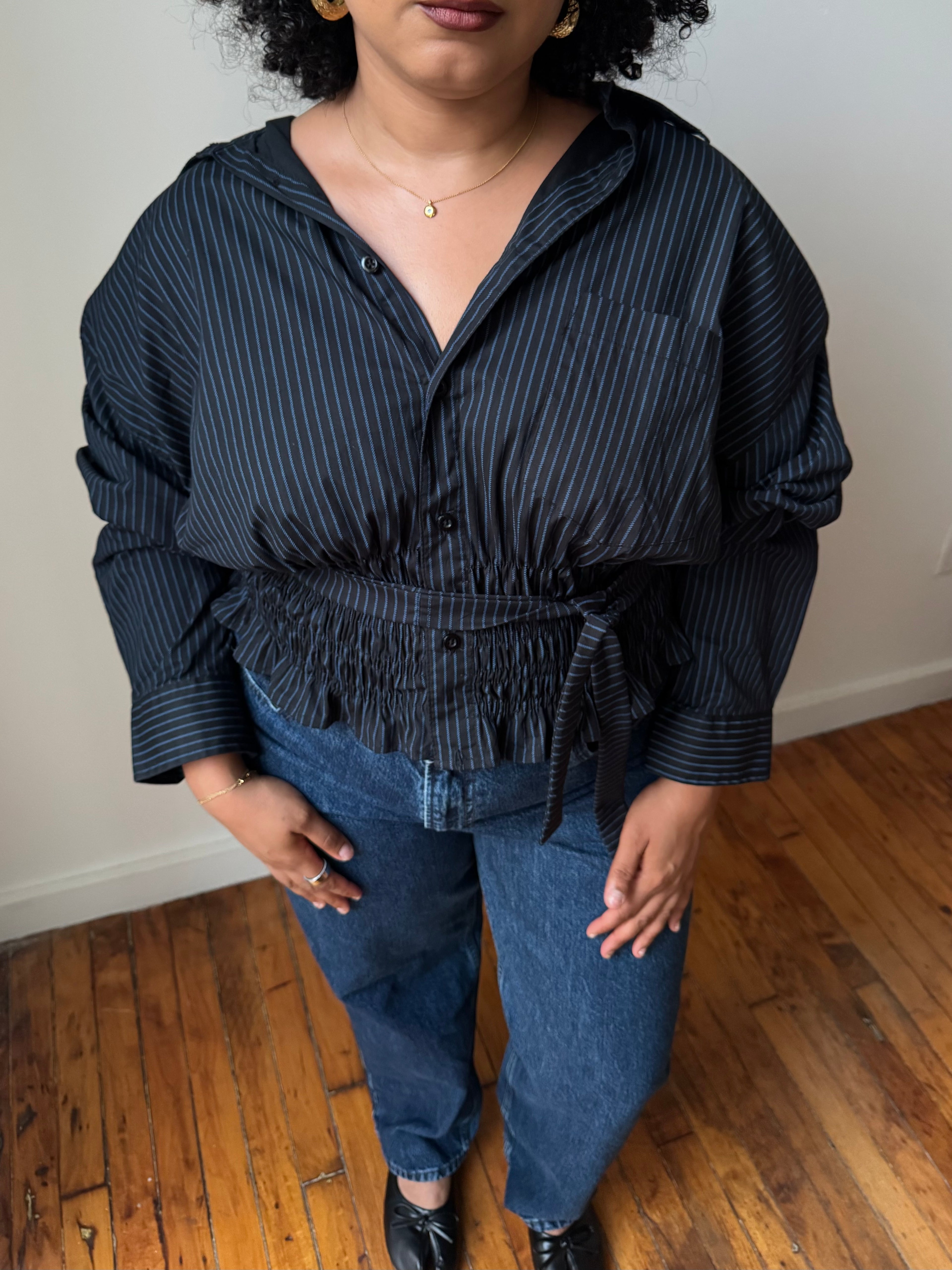 Marielle Top in Black & Blue Stripes (1X-3X)