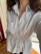 Elodie Top in Blue & White PinStripes (M/L)