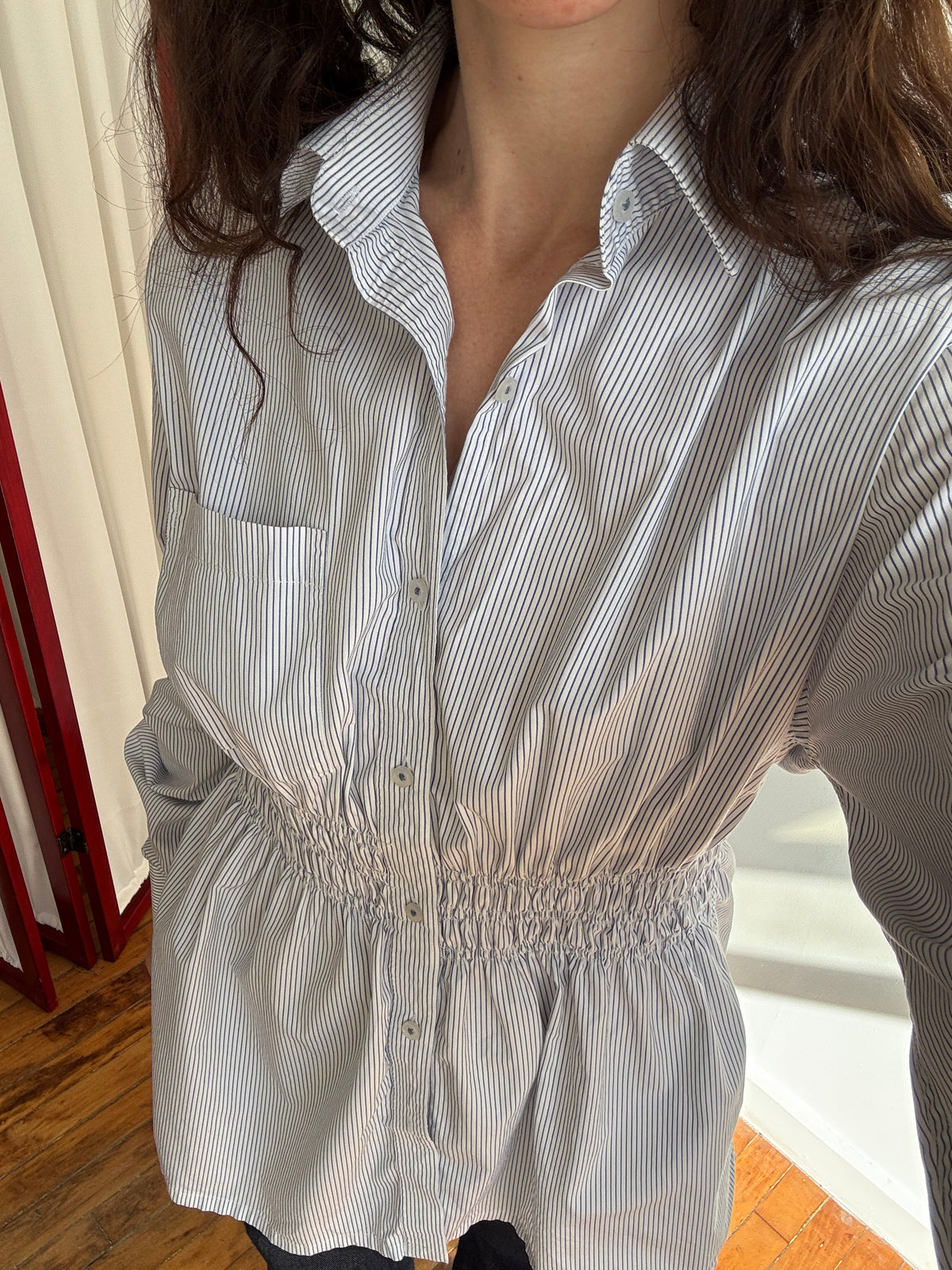 Elodie Top in Blue & White PinStripes (M/L)