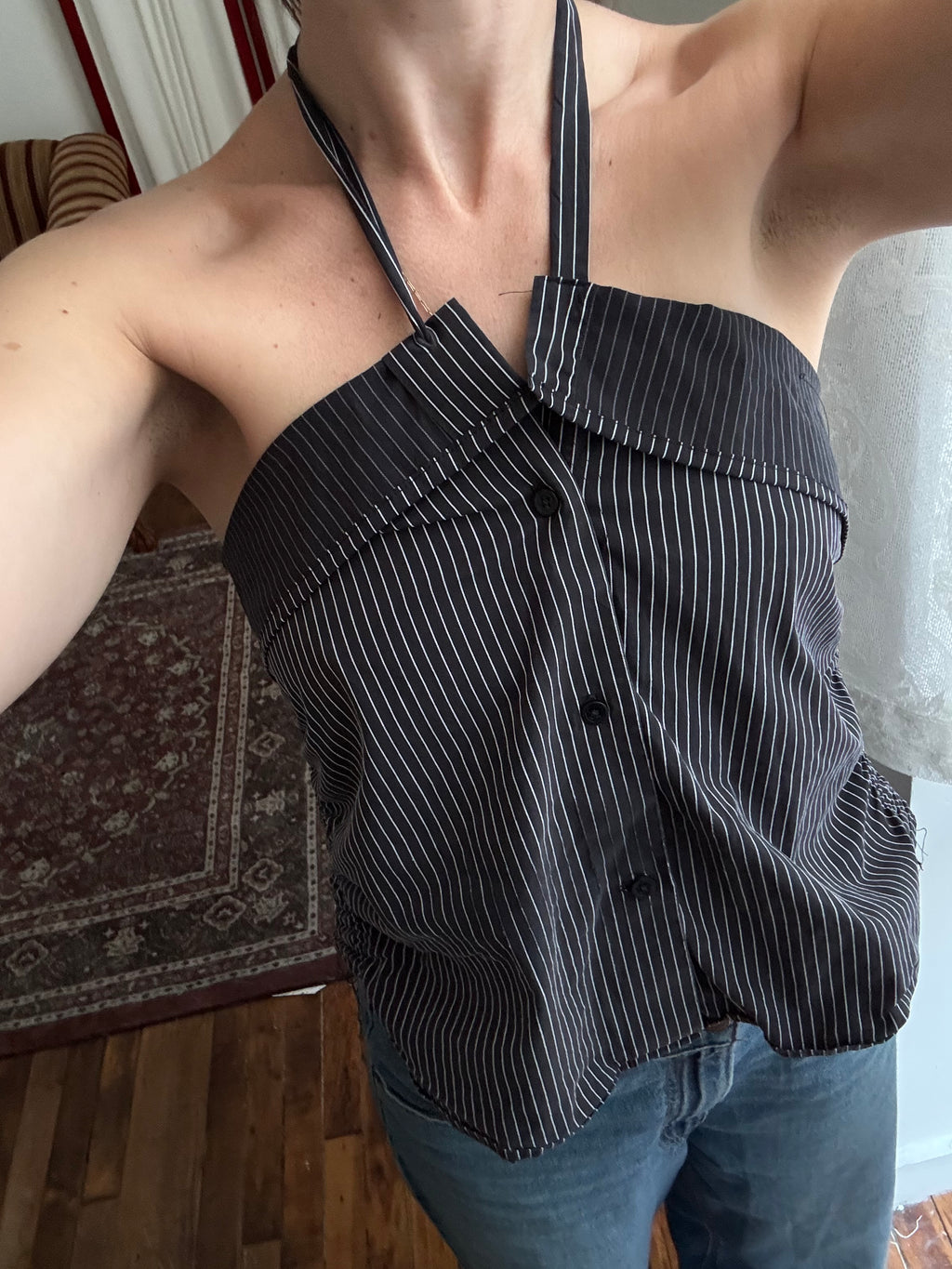 The Camille Top / Black Pinstripes / Small-Medium