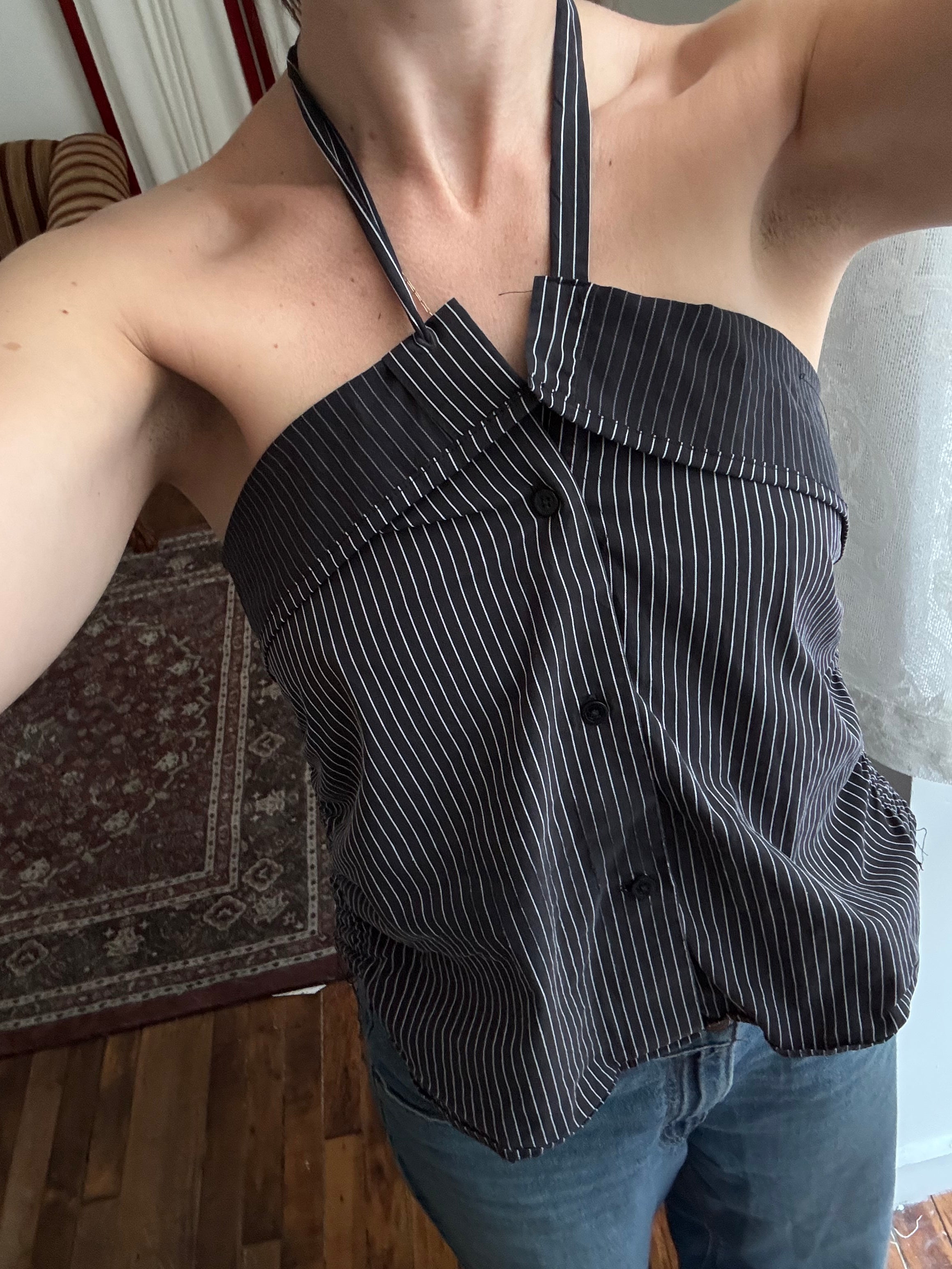 The Camille Top / Black Pinstripes / Small-Medium