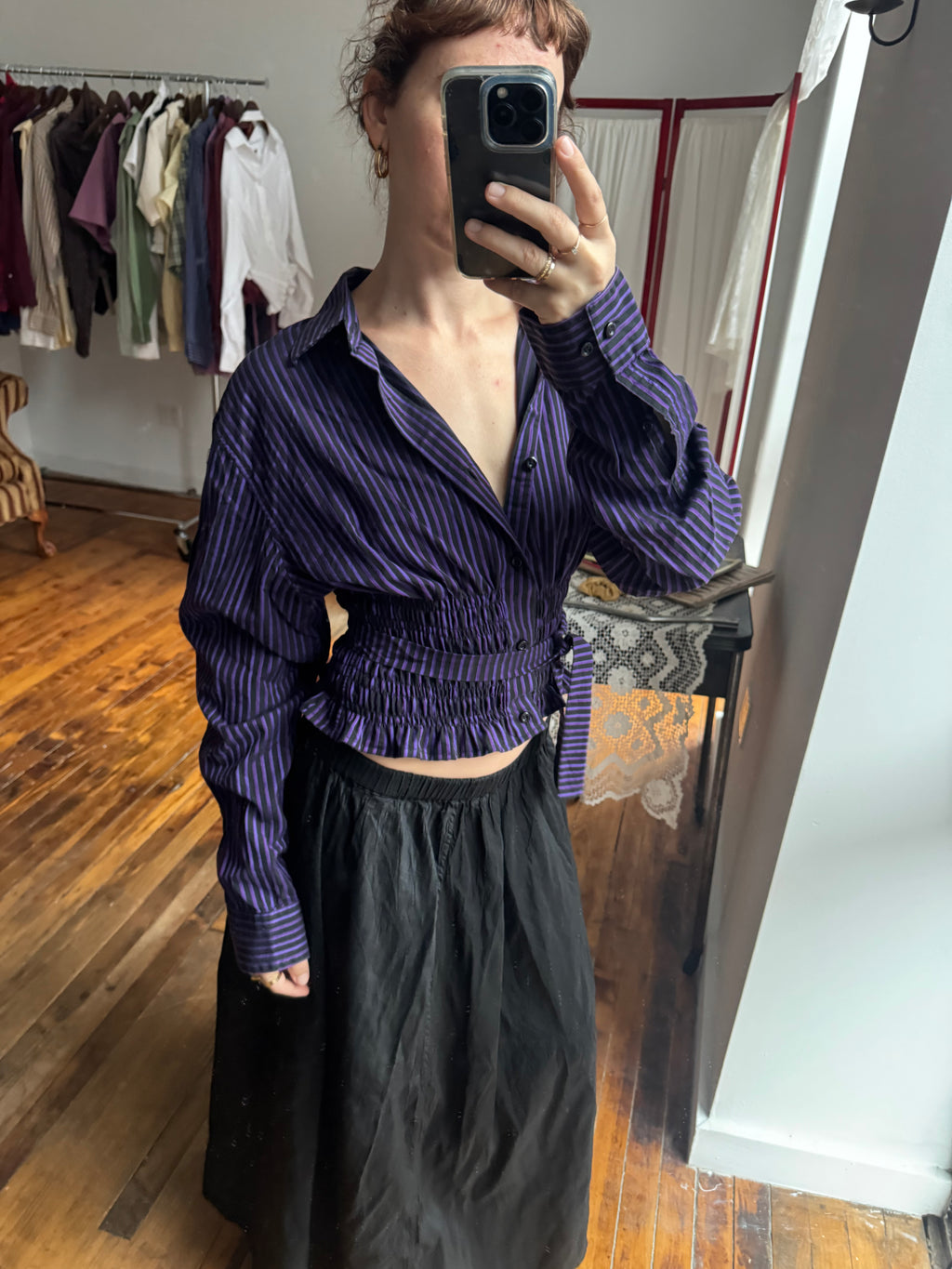 Marielle Top / Black & Purple Stripes (M)