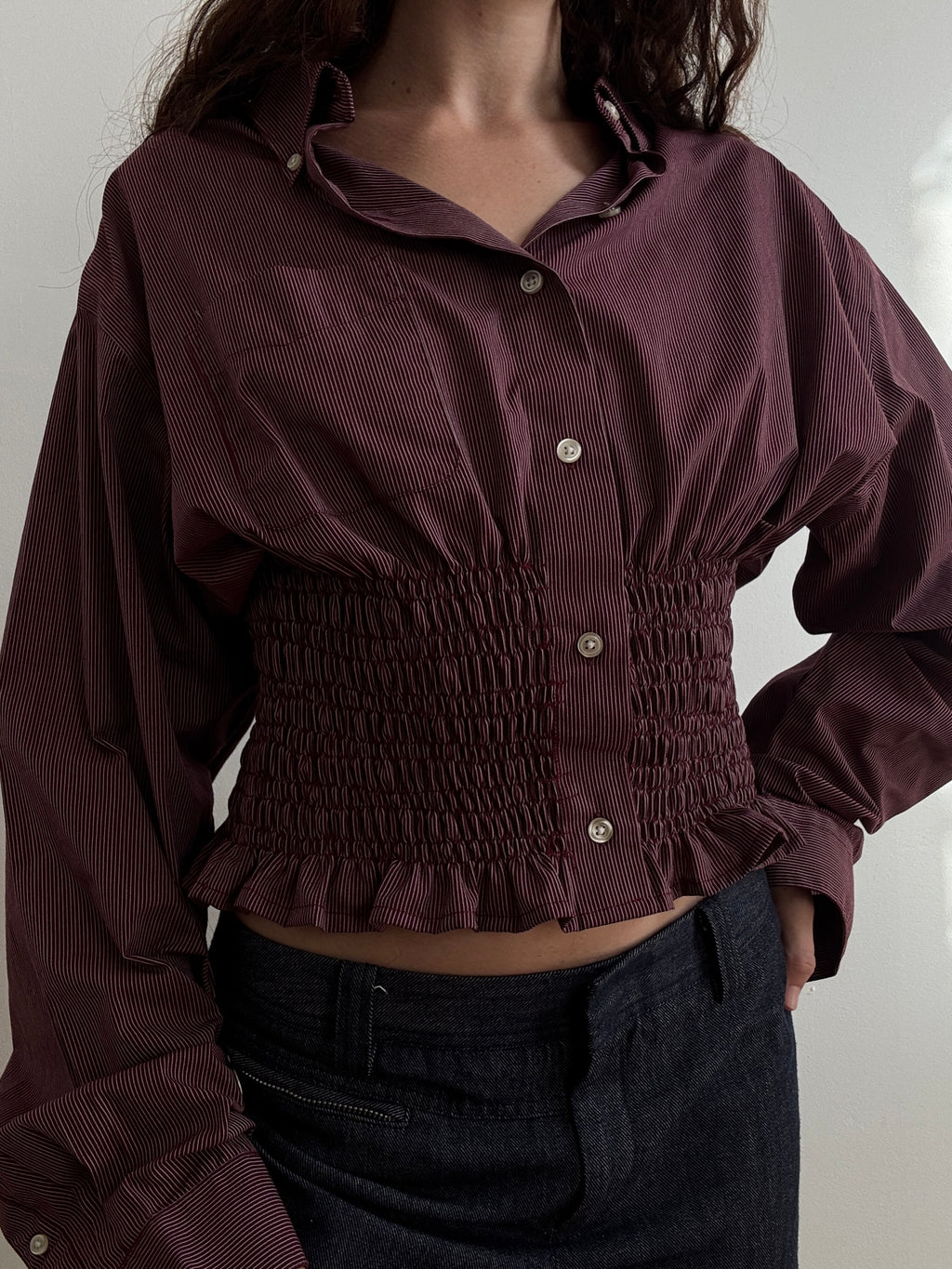 MARIELLE TOP in BURGUNDY Bistro Stripes (M/L)