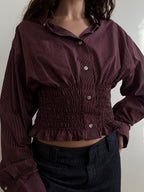 MARIELLE TOP in BURGUNDY Bistro Stripes (M/L)