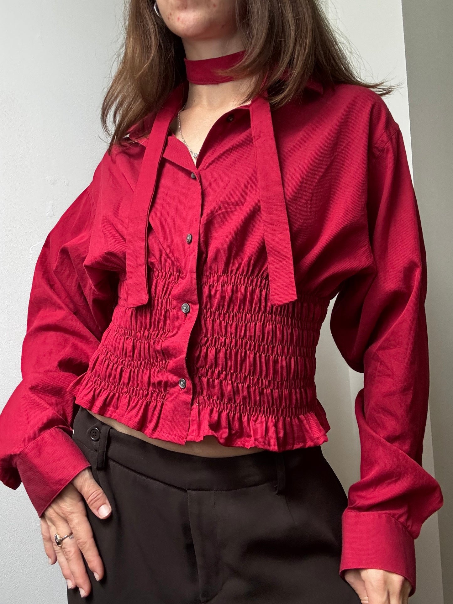 Marielle Top / Red & Mini Gray Stripes / S - M