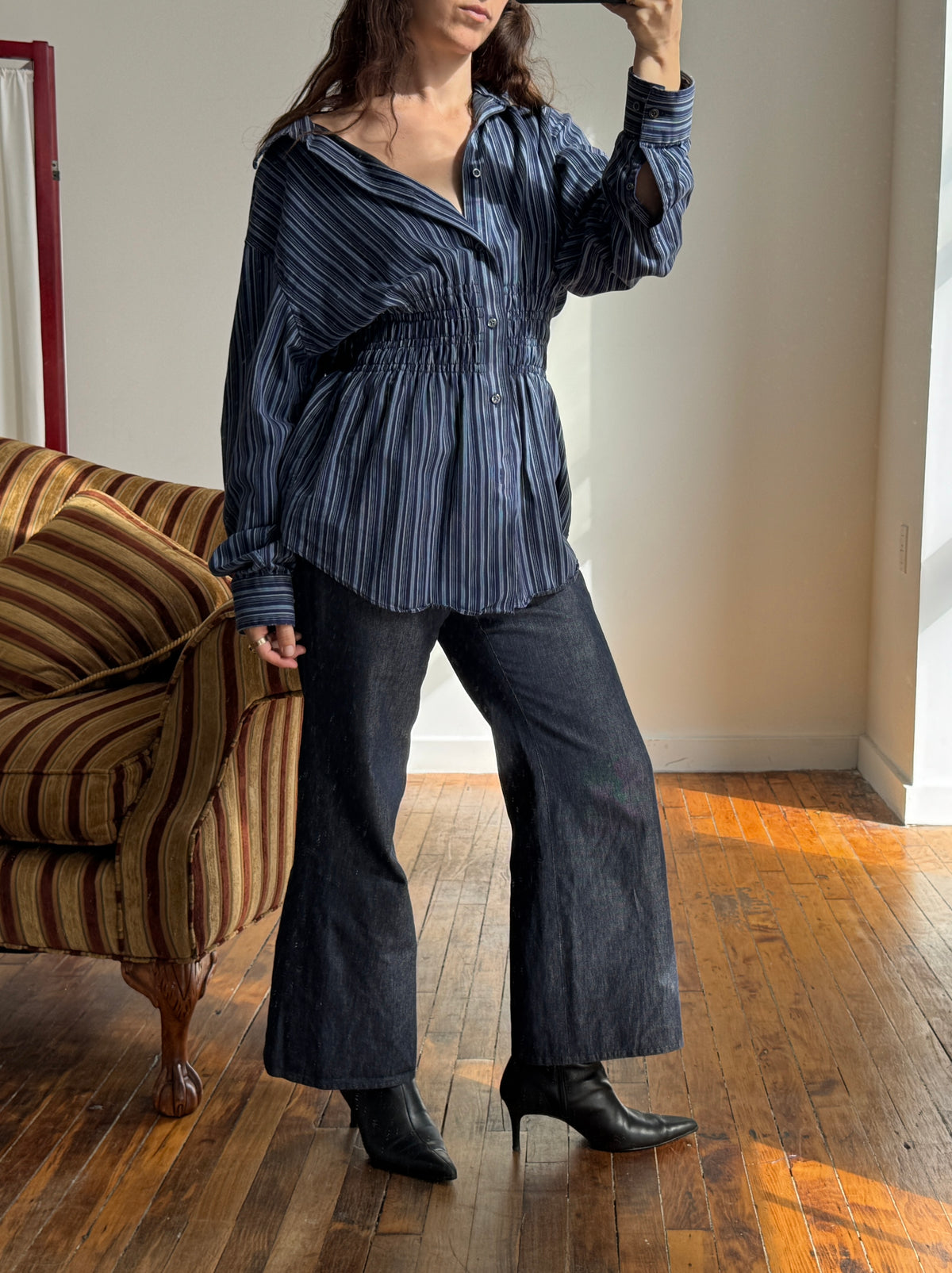 Elodie Top in Eclectic Blue Stripes (M/L)