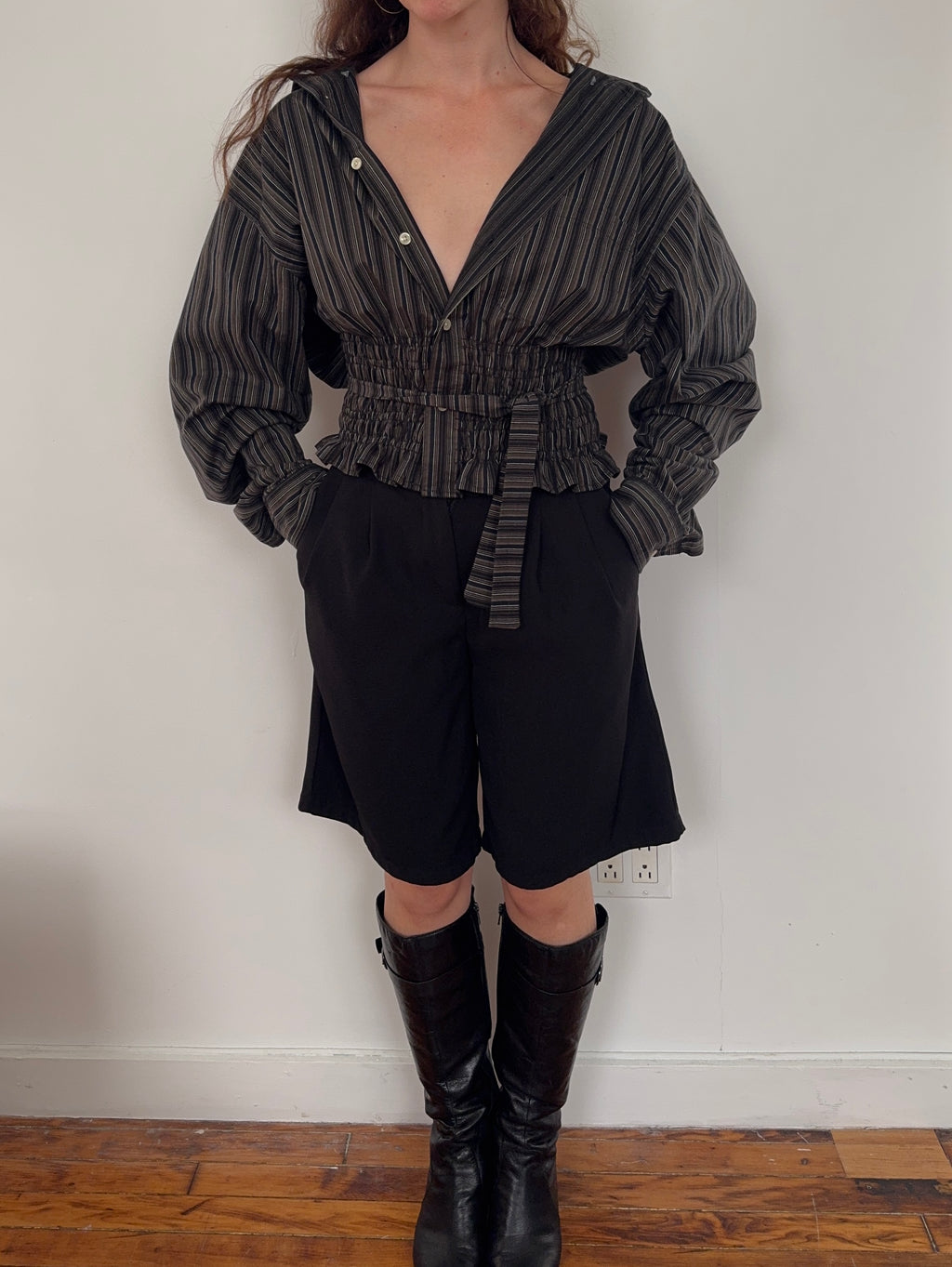 MARIELLE TOP in Gray, Brown & Olive Stripes (M-XL)