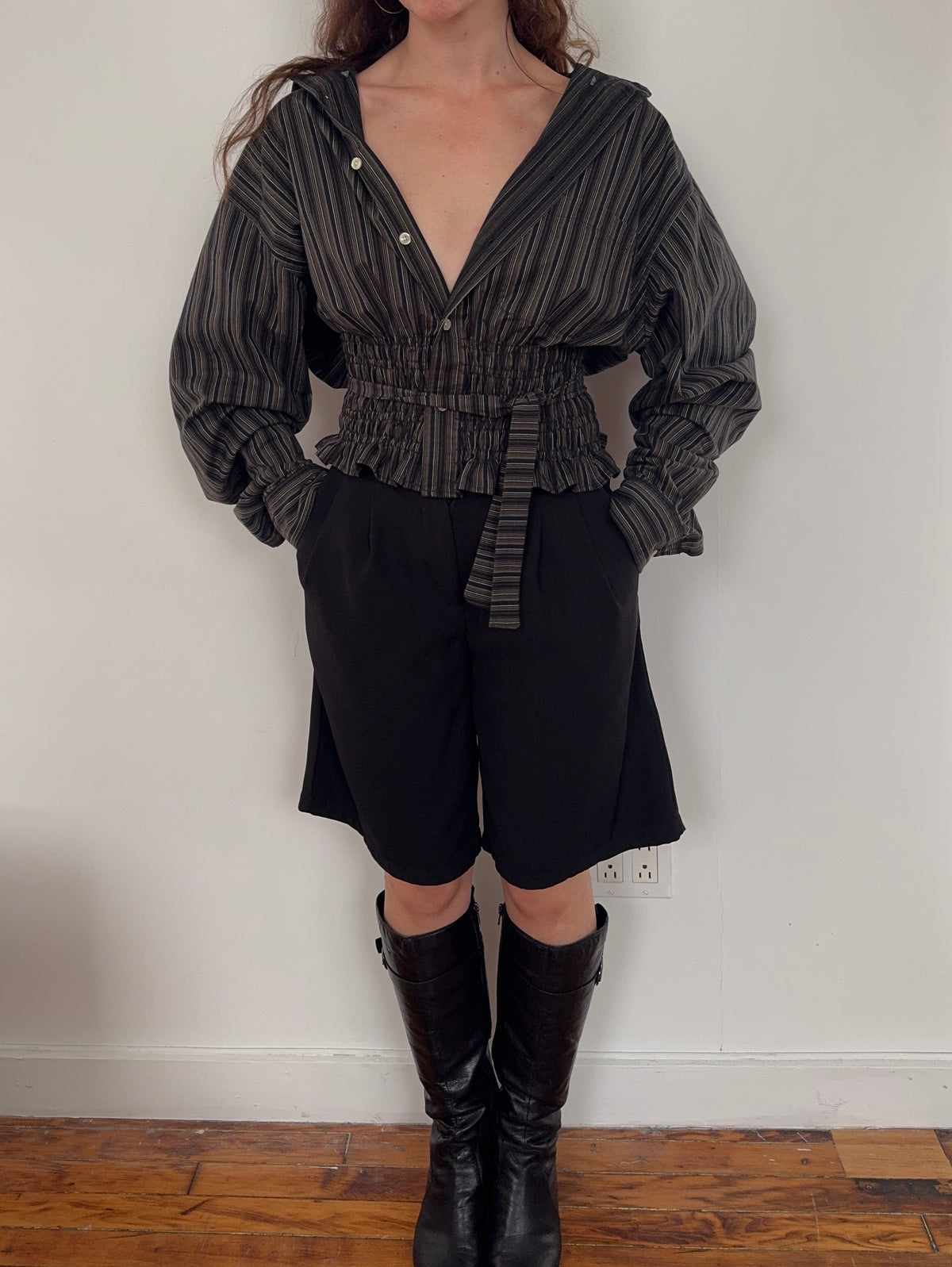 MARIELLE TOP in Gray, Brown & Olive Stripes (M-XL)