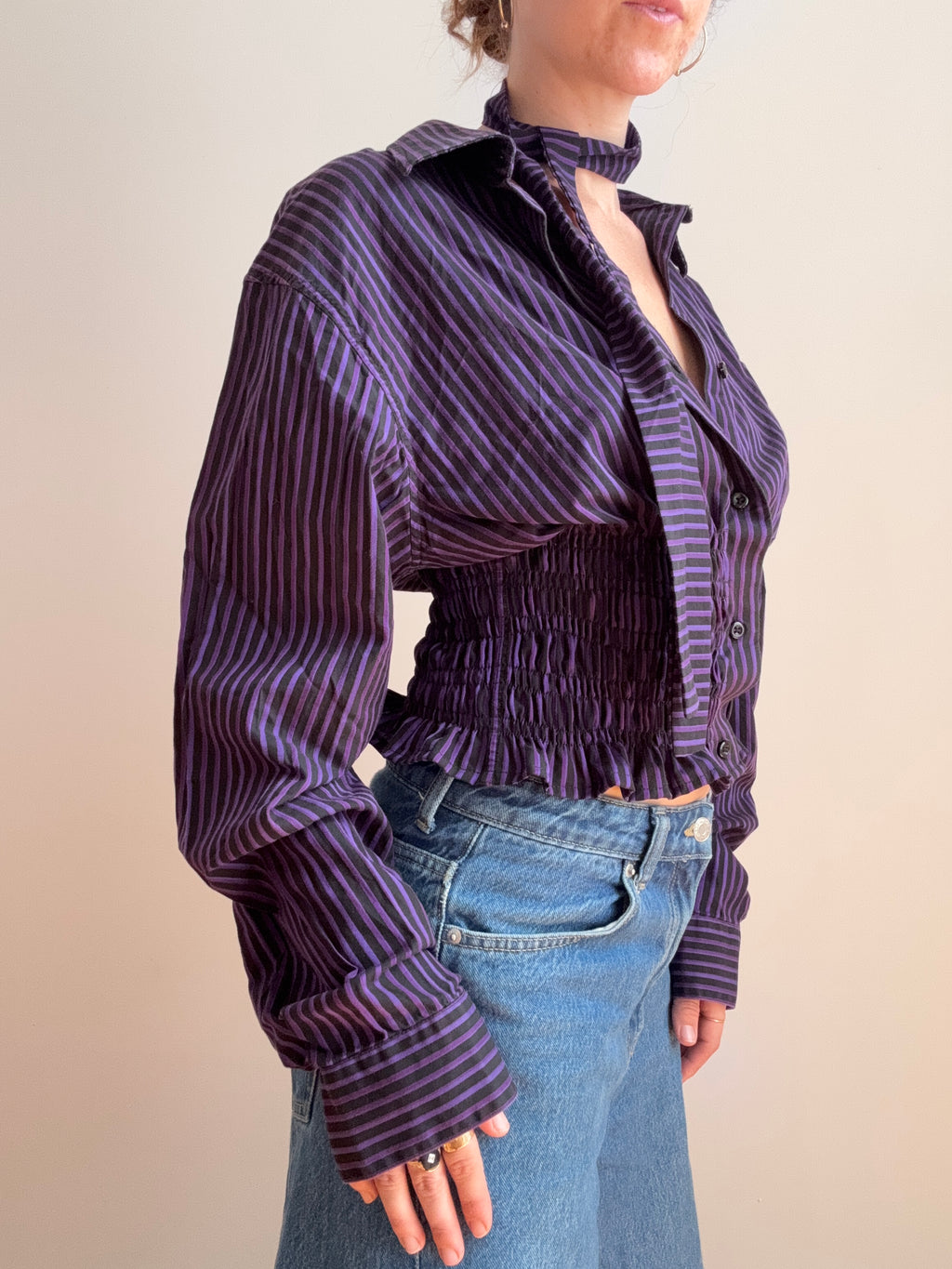 Marielle Top / Black & Purple Stripes (M)