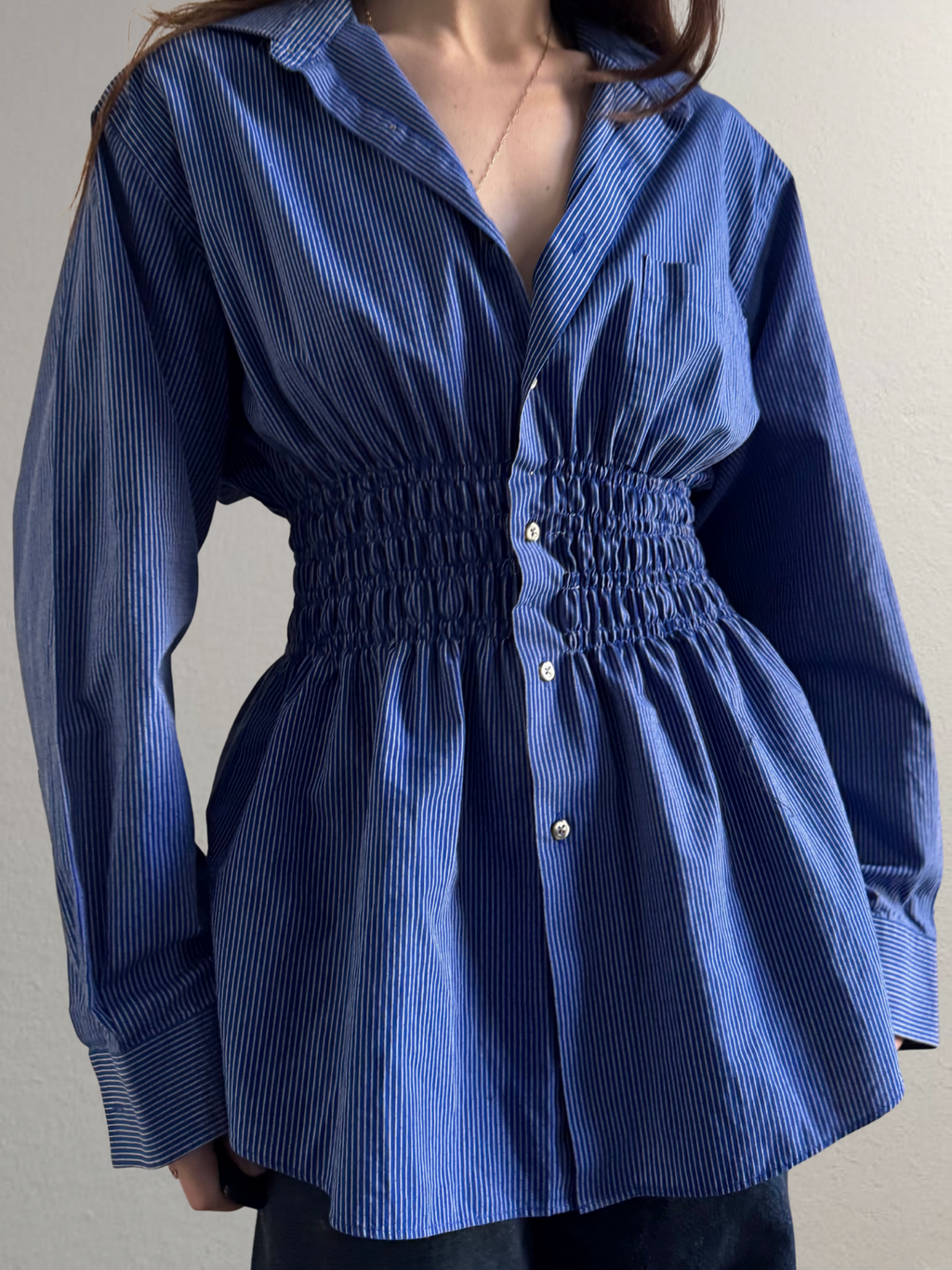 Marielle Top / Blue & Gray Stripes M