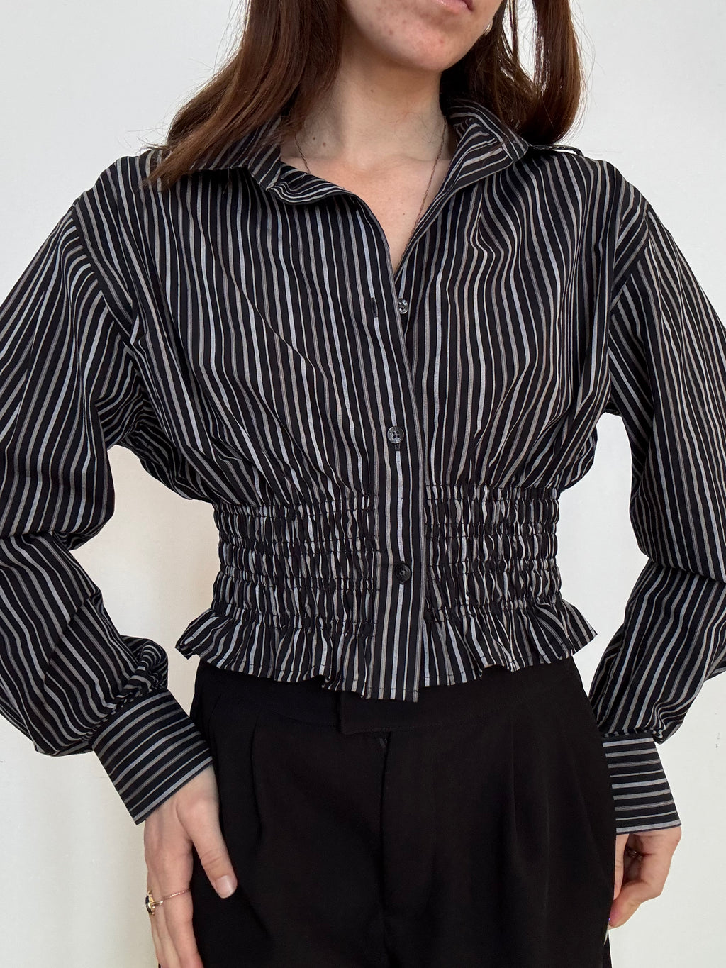 Marielle Top / Black & Gray Stripes / ML