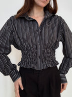 Marielle Top / Black & Gray Stripes / ML